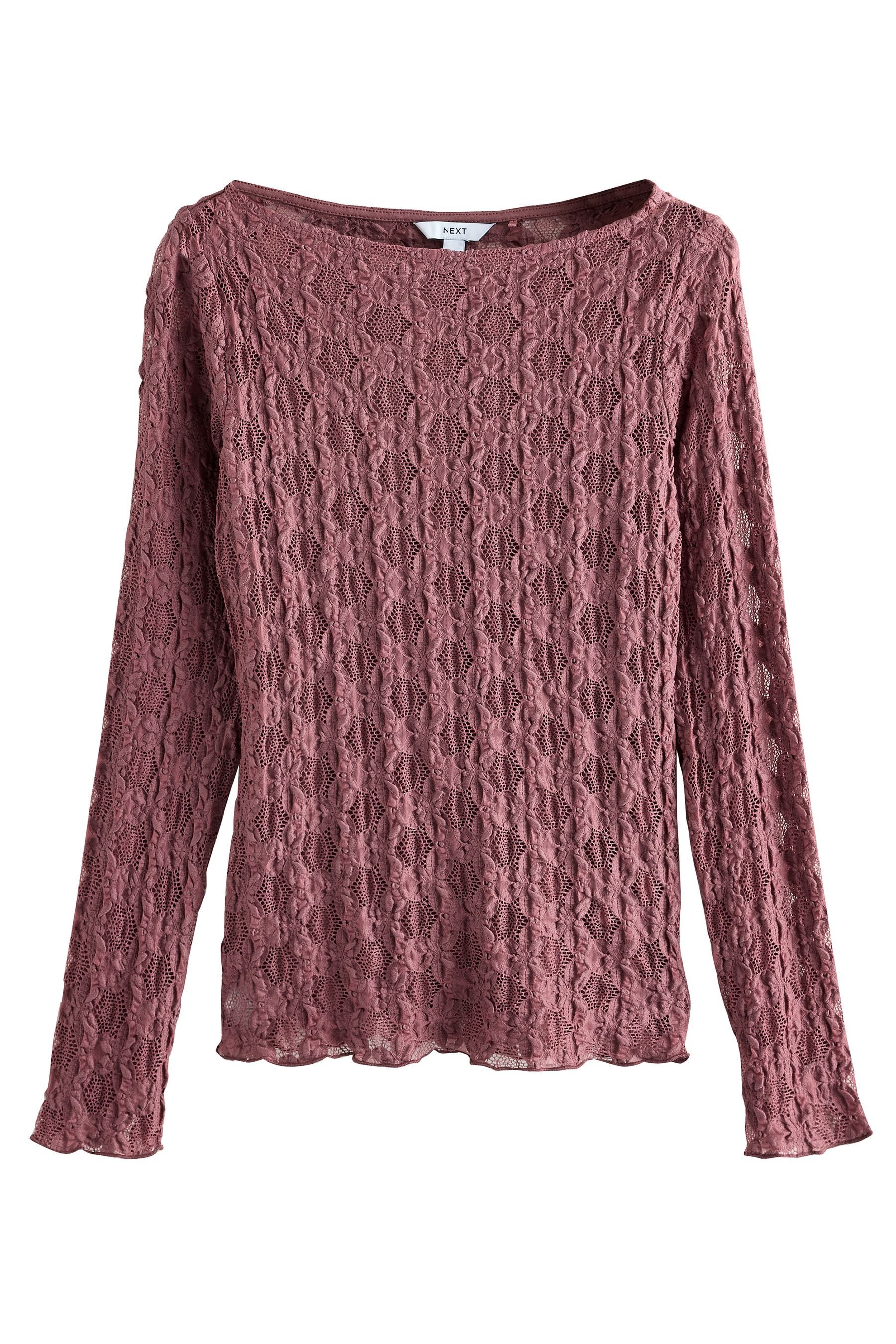 Next Langarmshirt Strukturiertes Langarm-Oberteil mit Blumenspitze günstig online kaufen