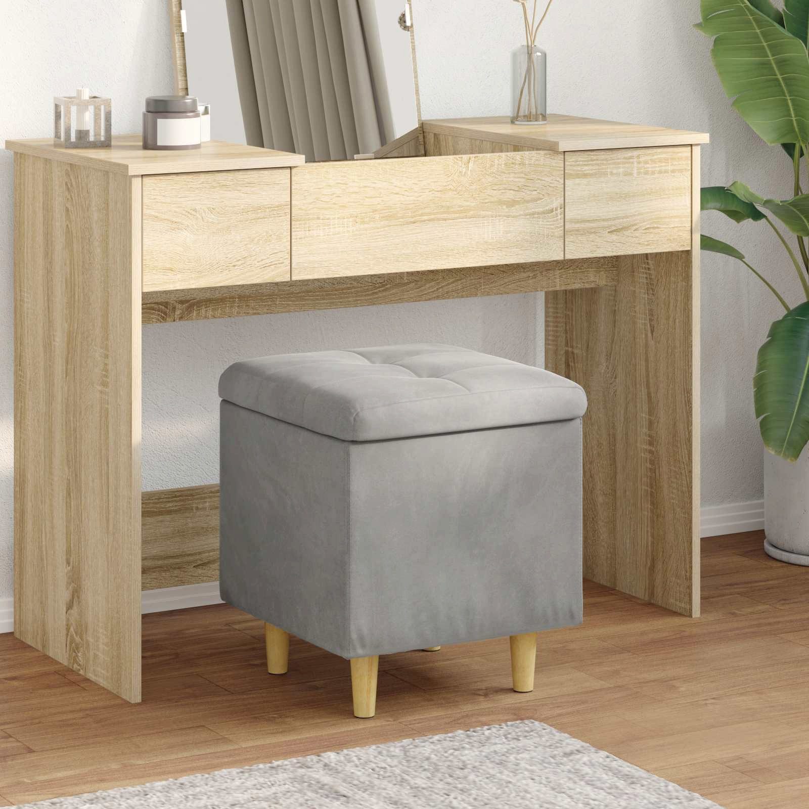 vidaXL Barhocker Aufbewahrungsottomane mit Kissen Hellgrau 40 x 40 x 45 cm Samt (1 St)