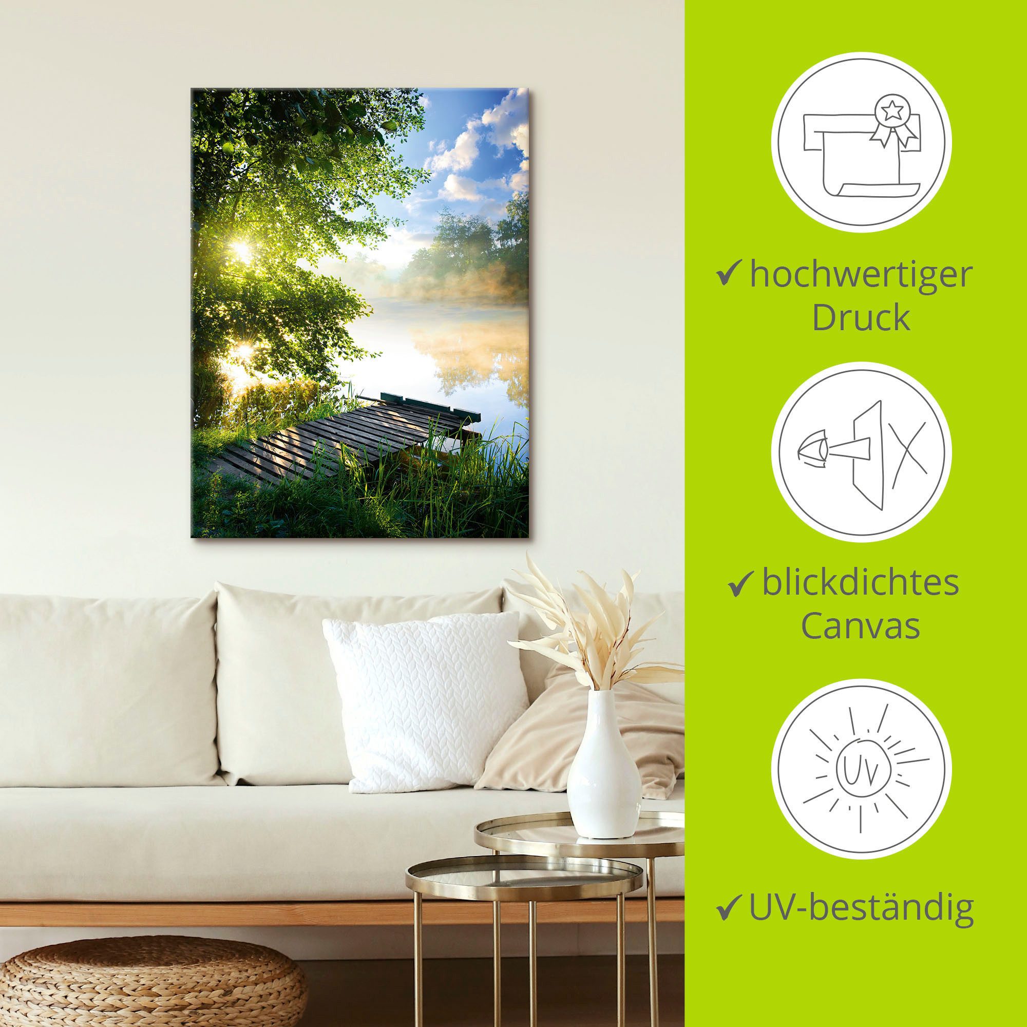 Artland Wandbild Angelsteg am Morgen, Gewässer (1 St), als Alubild, Leinwandbild, Poster in verschied. Größen – Bild 4 von 5