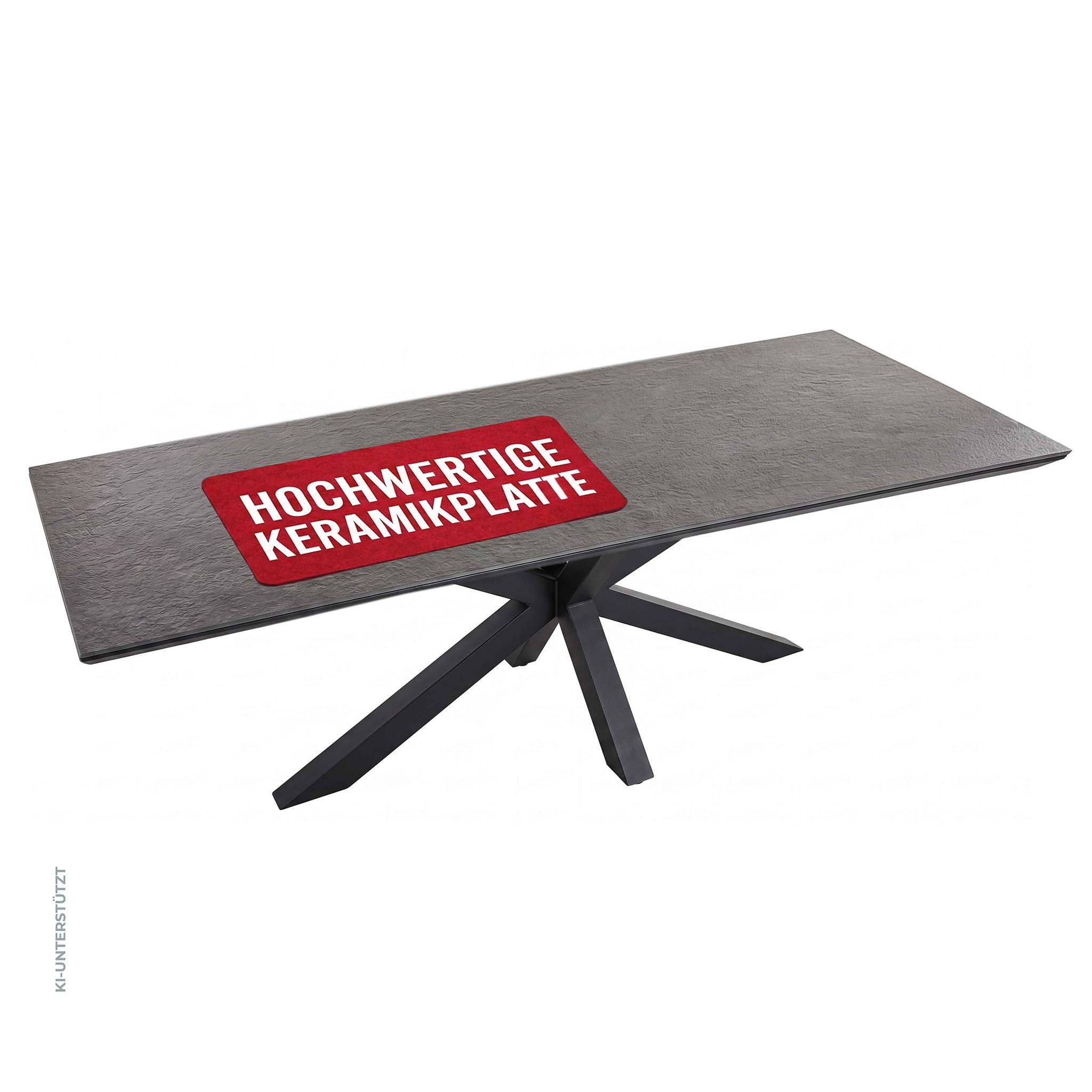 MR.DEKO Gartentisch Almeria 200x90 cm Tisch Aluminium Keramik Grau Outdoor wetterfest (Rechteckiger Esstisch für den Außenbereich, 1-St), Wetterfester Esstisch mit Crossgestell, kratzfest & UV-beständig