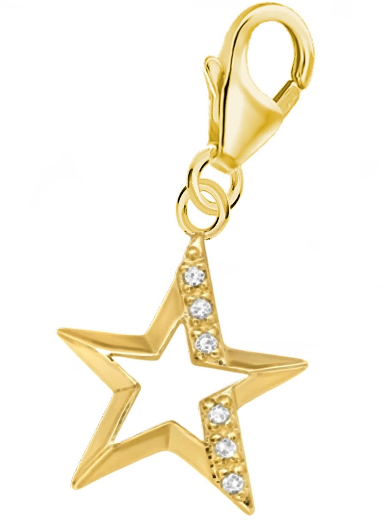 Goldene Hufeisen Charm Stern Goldene Stern Charm Anhänger 925 Silber Gold vergoldet, Charm Silberschmuck für Damen