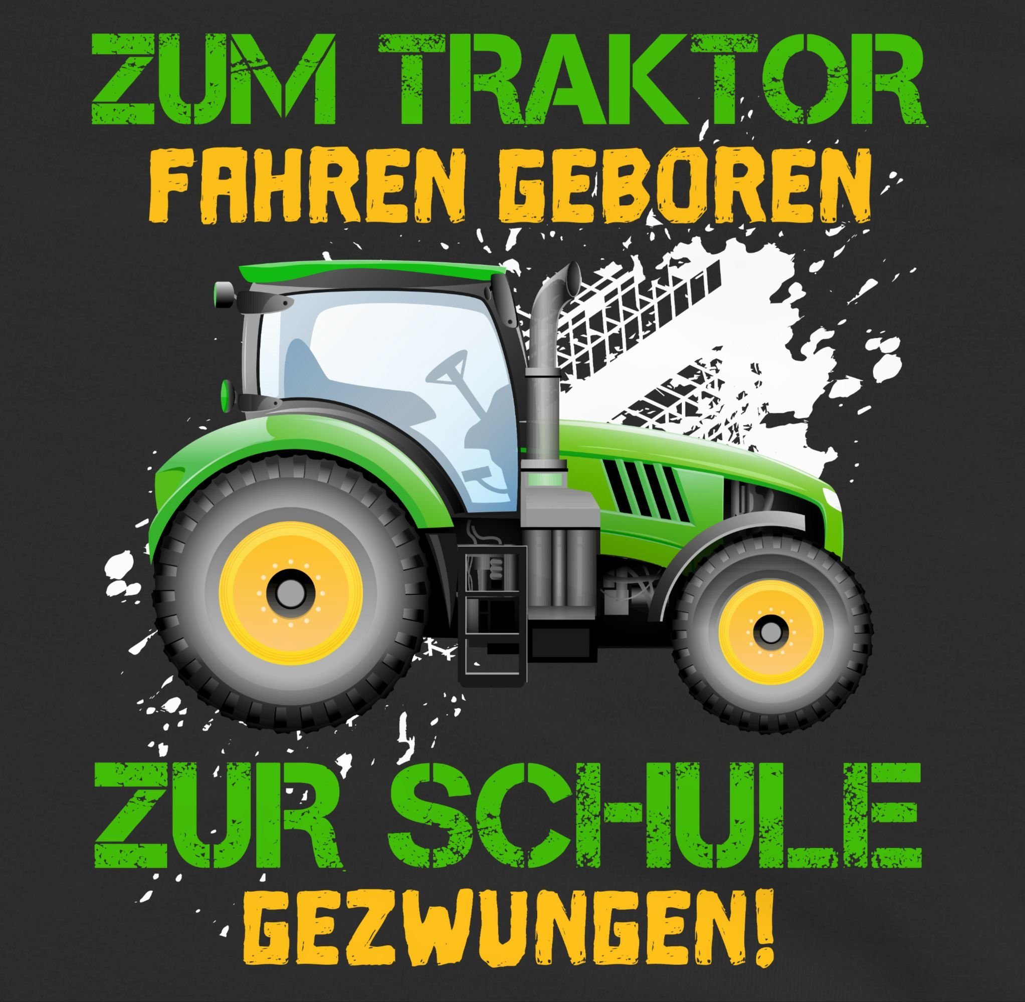 Baue Mädchen Hoodie gezwungen 1 geboren - Schwarz Shirtracer fahren Zum Kinder Einschulung Schule Landwirt Traktor zur