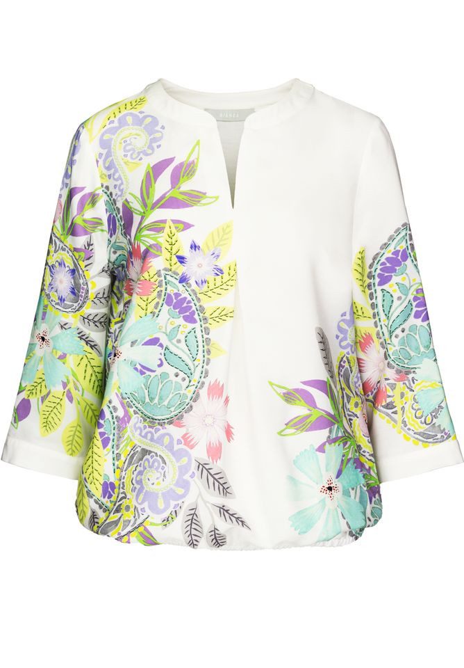 Langarmbluse – Damen 3/4-Arm Druckbluse mit Stehkragen