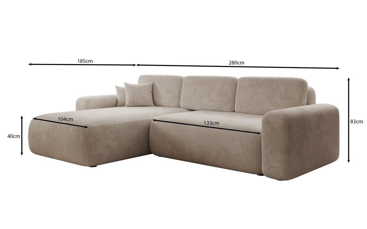 Luxusbetten24 Schlafsofa Designer Ecksofa Lola in Cord, mit Stauraum und Schlaffunktion – Bild 2 von 2