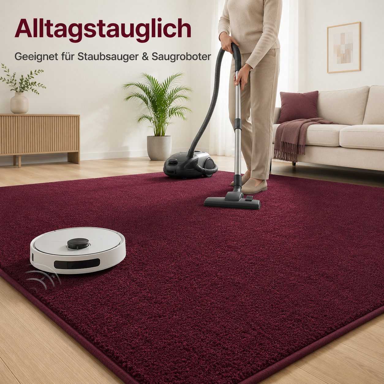 Lochas Designteppich Kurzflor Teppich Uni Schwarz – Weich, rutschfest & waschbar – Bild 5 von 5