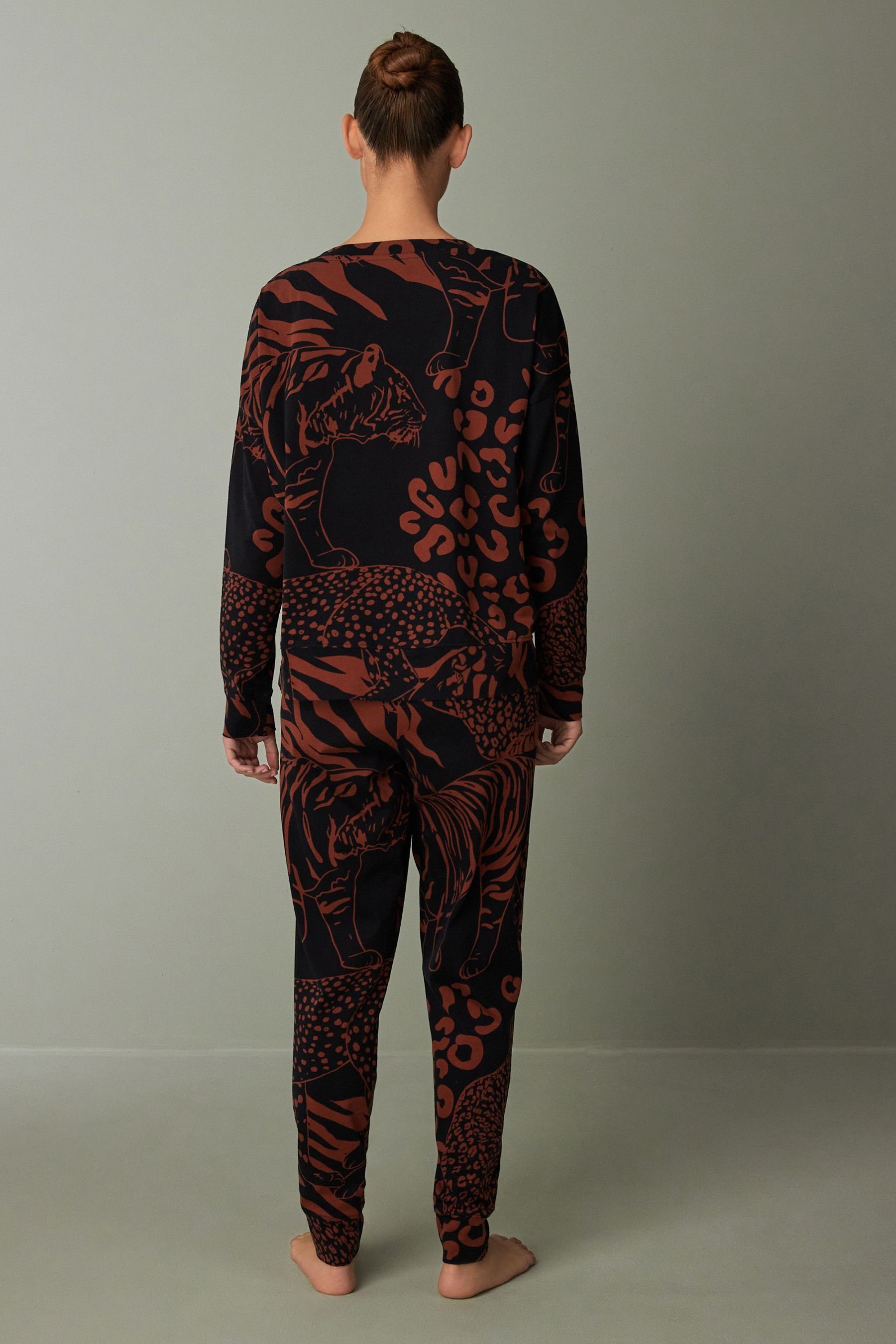 Next Pyjama Langärmeliger Pyjama aus (2 Baumwolle Brown Black/Tan Animal tlg)