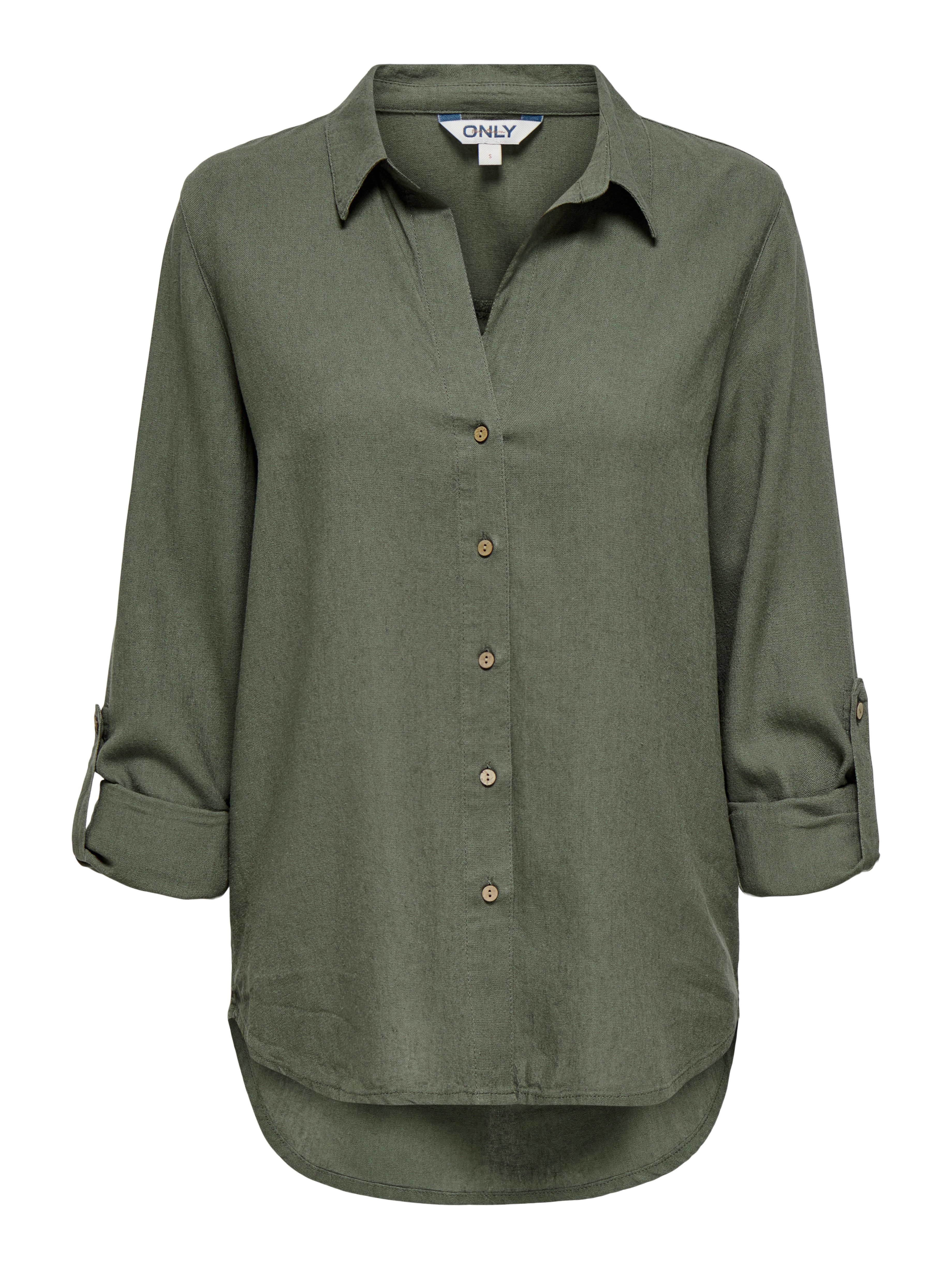 ONLY Hemdbluse ONLGOA 3/4 STRAP LINEN BL SHIRT CC PNT mit Leinen, umschlagbare Manschetten