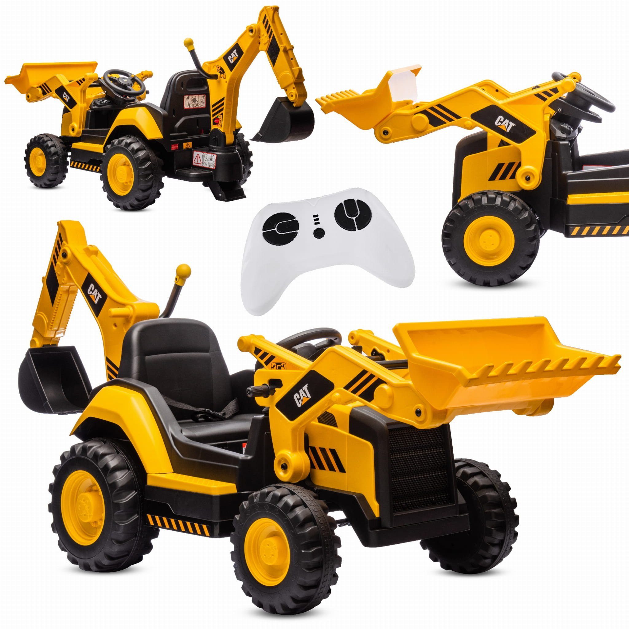 Sun Baby Elektro-Kinderauto CAT Gigant Bagger-Radlader Elektro-Rutscher 12V MP3 Fernbedienung gelb