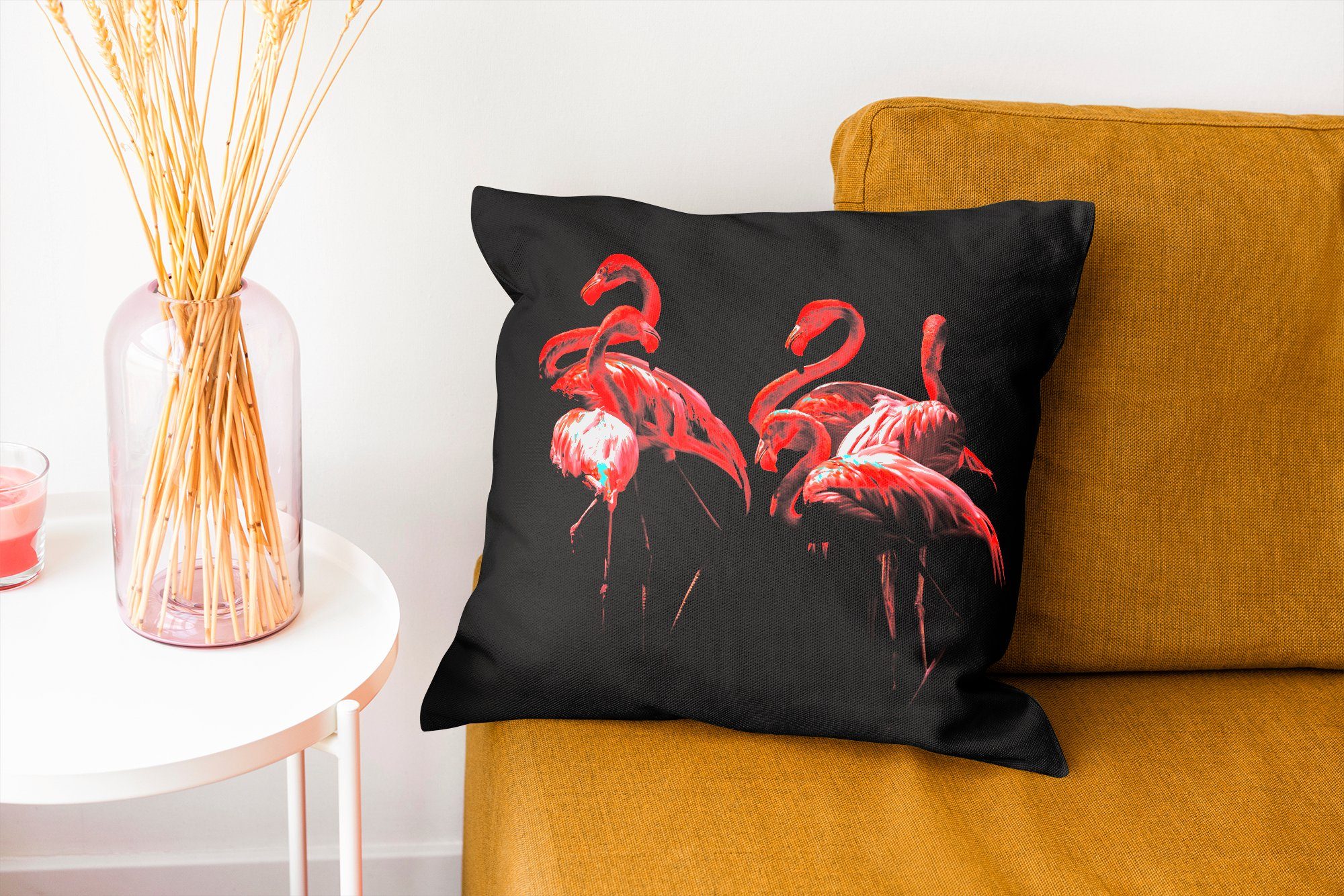 Flamingo Zierkissen für MuchoWow Sofakissen mit - Schwarz, Deko, Rosa Dekokissen Füllung - Schlafzimmer, Wohzimmer,