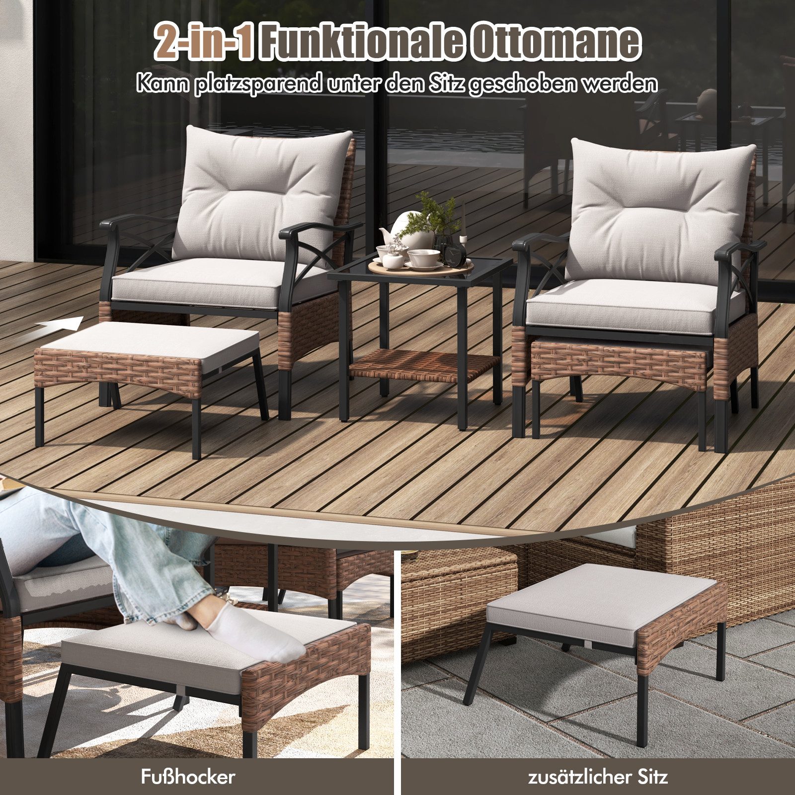 KOMFOTTEU Balkonset Gartenmöbel Sitzgruppe, (Set, 5-tlg), mit weichen Sitz- & Rückenkissen