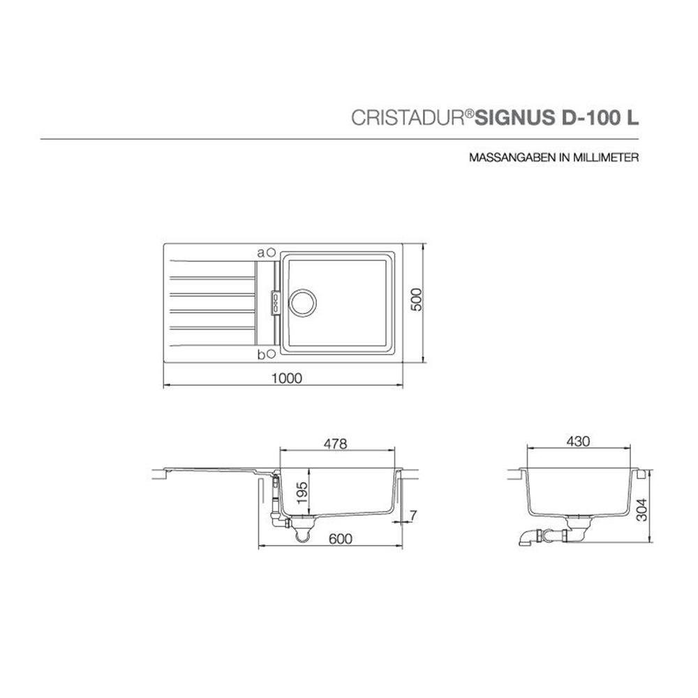 A, cm BRO Cristadur D-100 Signus L Schock Einbauspüle Granitspüle 100/50 Schock Bronze