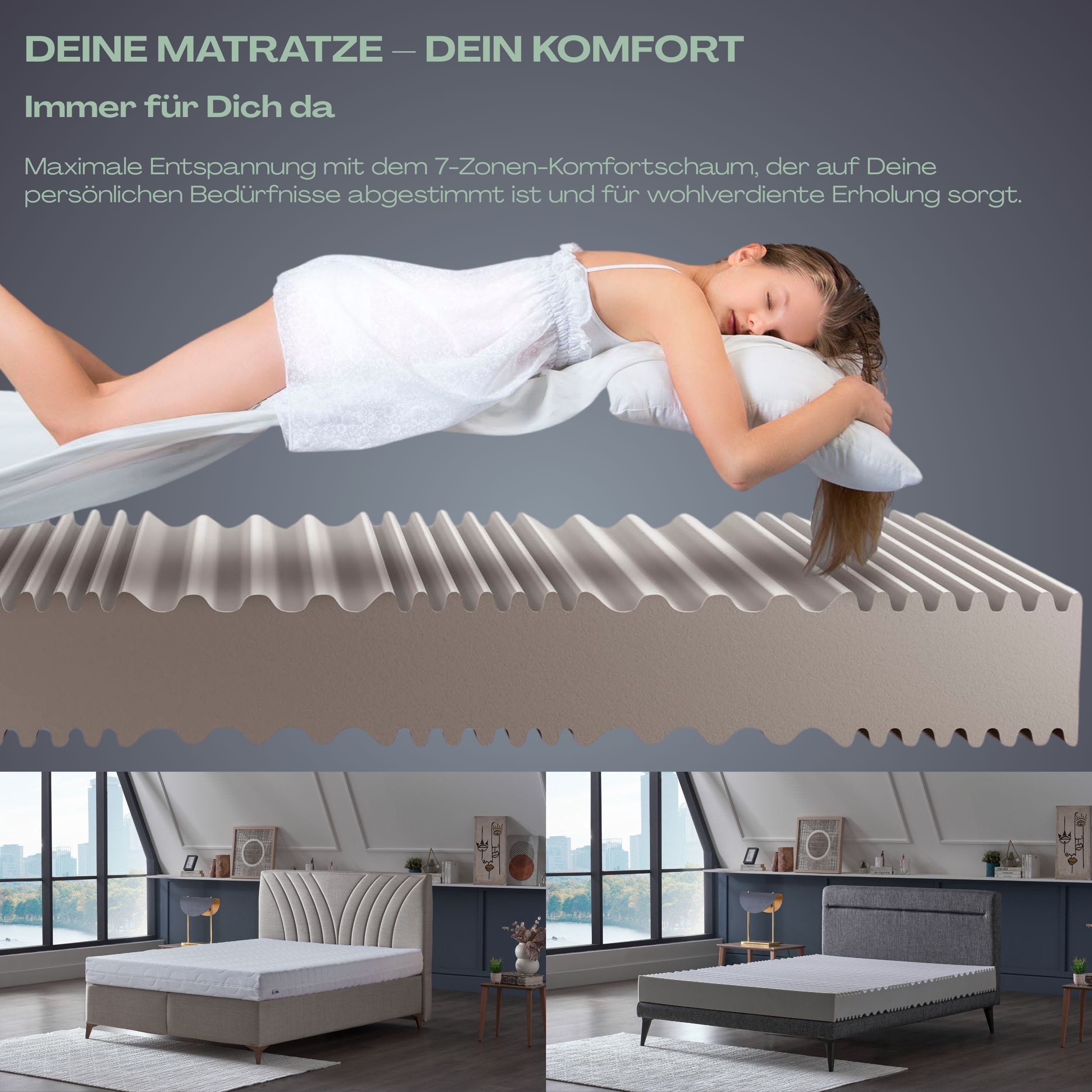 Boxspringmatratze ARGAFLEKS, Aloe Vera 7 Zonen Matratze 90x200 bis 180x200, ARGAHOME, 17 cm hoch, (1-Tlg), Aloe Vera-Extrakten veredelte Bezug für sanfte Hautpflege