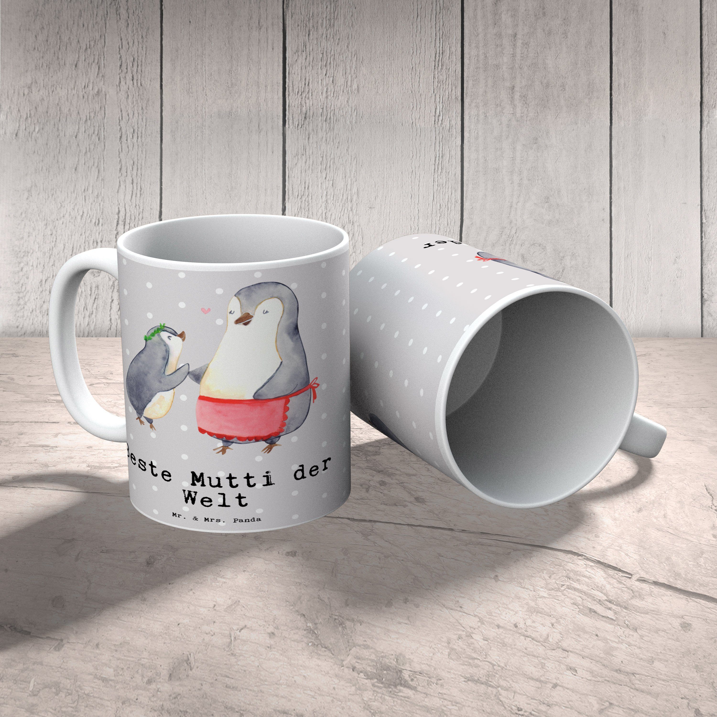 Mr. & Pastell - Tasse Keramik Mutti - Geschenk, Panda Mrs. der für, Becher, Beste Welt Grau Pinguin