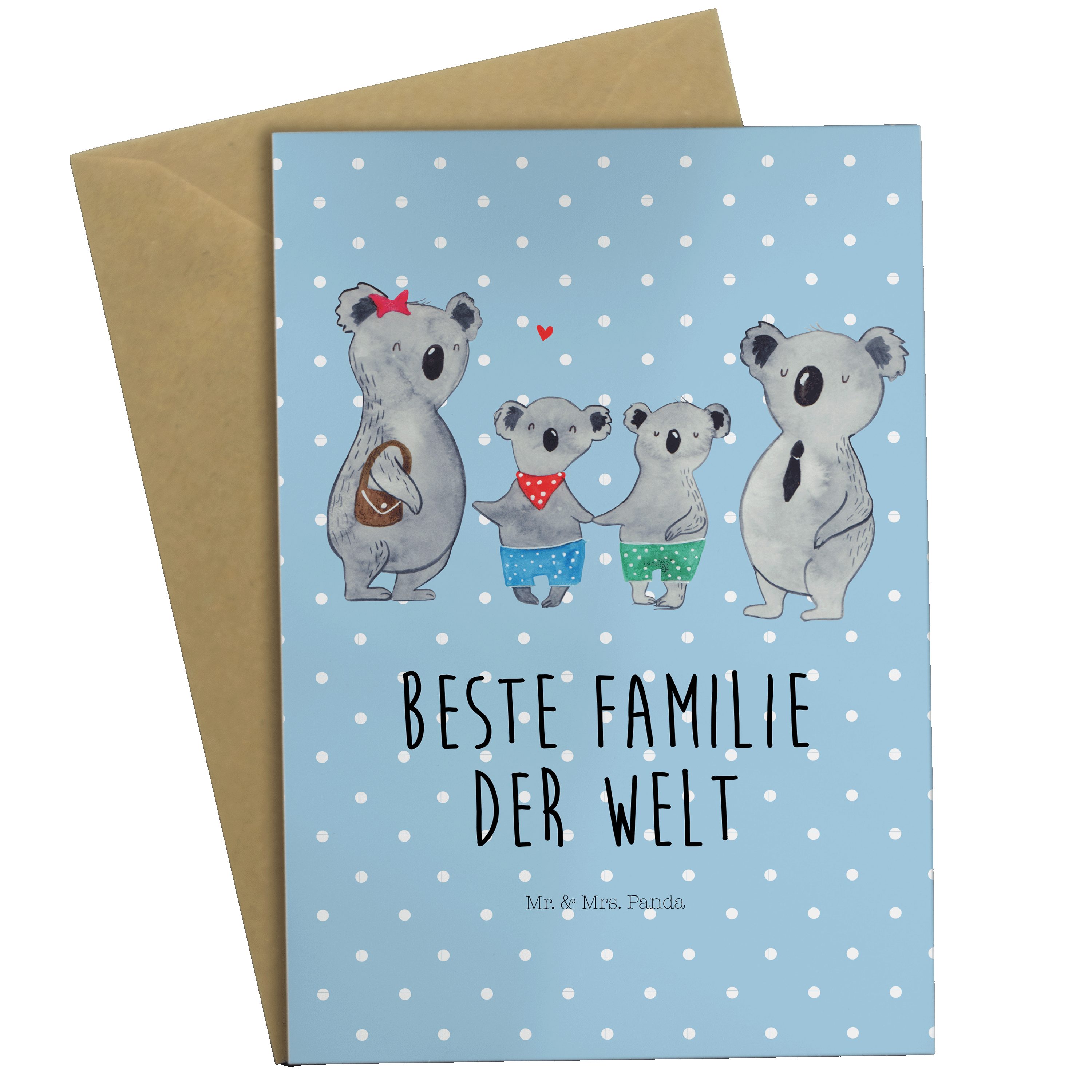 Mr. & Mrs. Panda Grußkarte Koala Familie zwei - Blau Pastell - Geschenk, Muttertag, Klappkarte