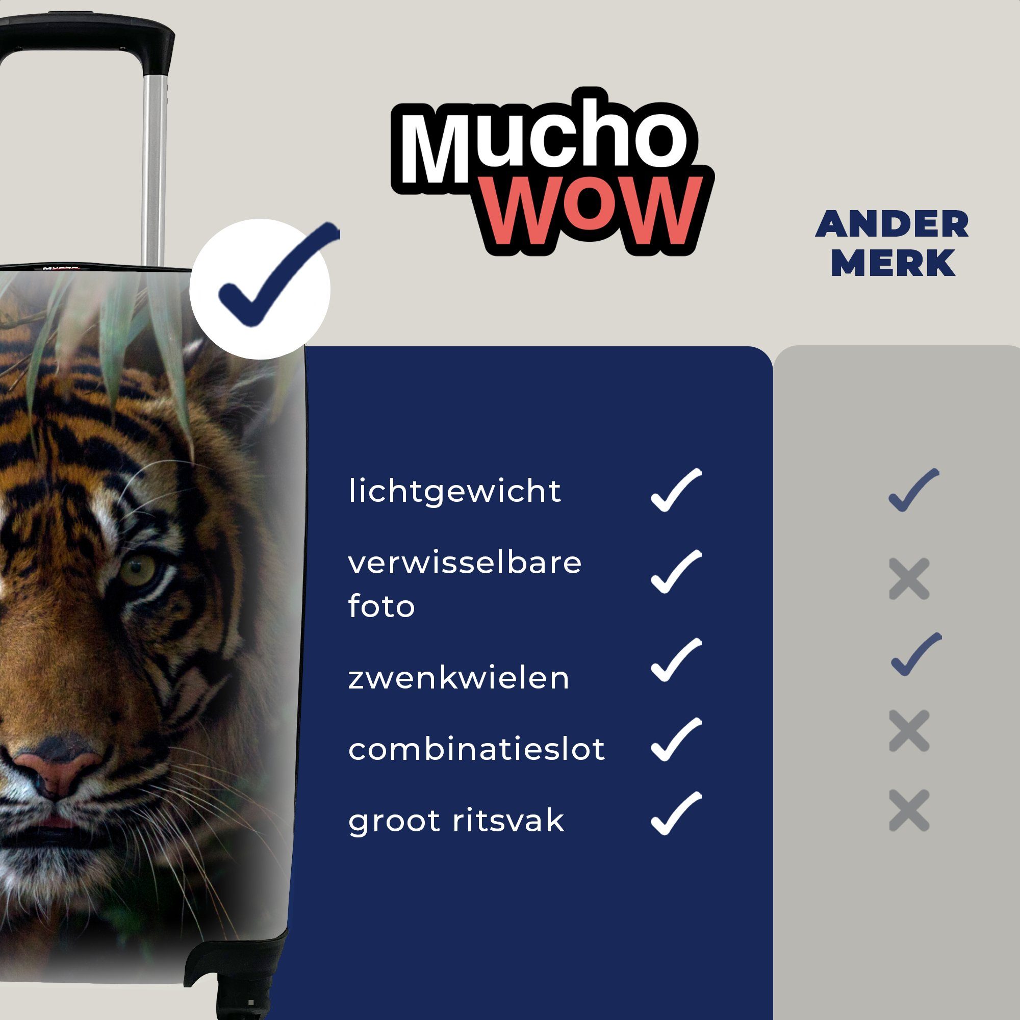 MuchoWow - Blätter Handgepäck Rollen, - Reisetasche Dschungel Tiger 4 Wild, - Reisekoffer für Tiere mit Ferien, rollen, Trolley, - Handgepäckkoffer