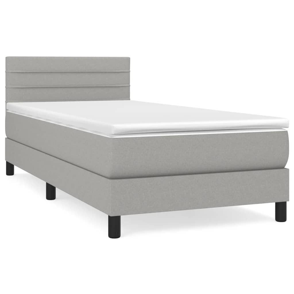 vidaXL Boxspringbett, Boxbett mit Matratze Hellgrau 100x200 cm Stoff
