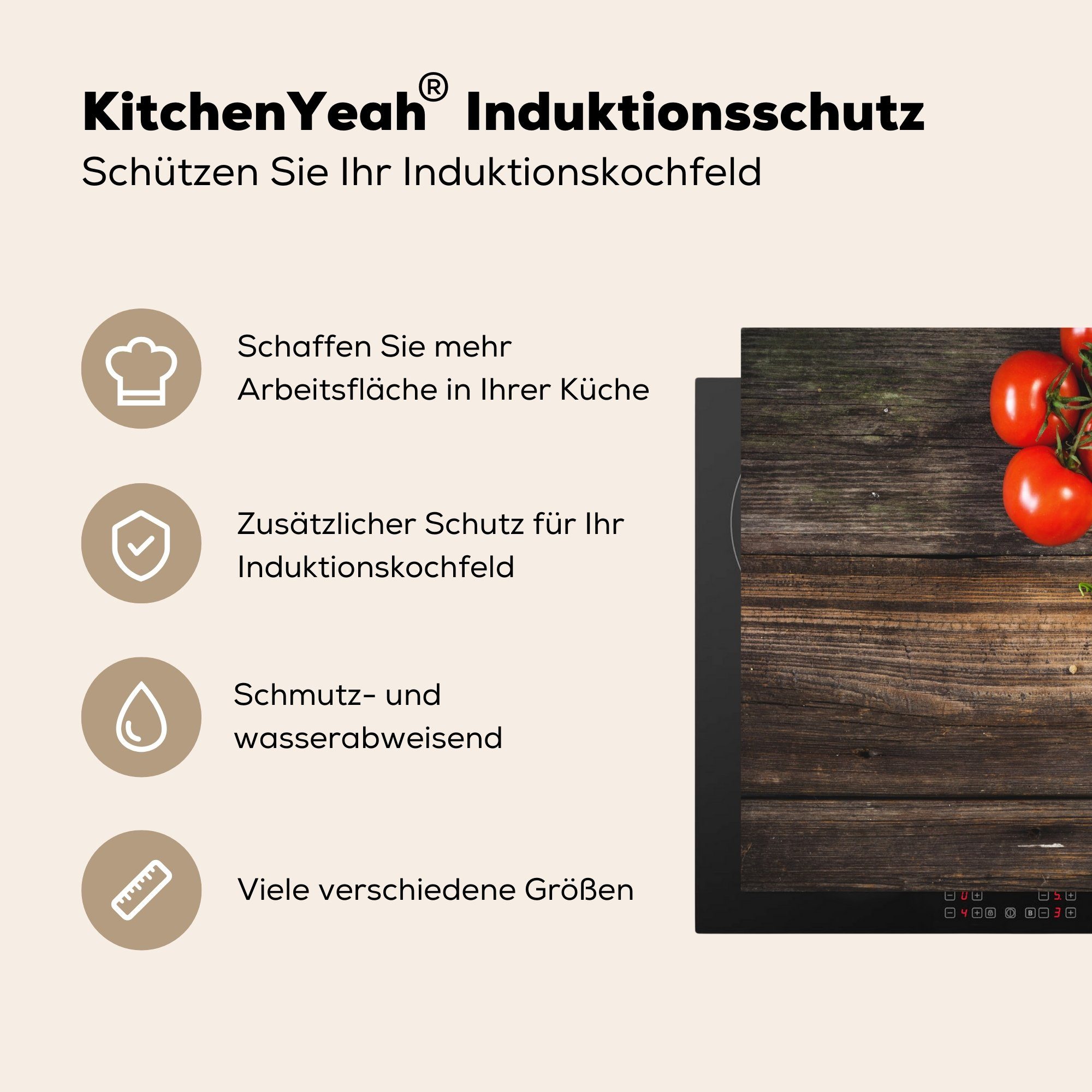 59x51 Herdblende-/Abdeckplatte Tomate Küche, tlg), Ceranfeldabdeckung - cm, Induktionskochfeld, Nudeln - MuchoWow (1 Induktionsschutz, Vinyl,