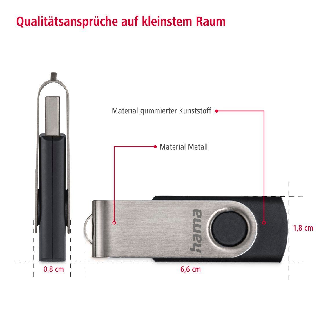 Hama Rotate, USB 2.0, Schwarz/Silber USB-Stick (USB 2.0) – Bild 4 von 5