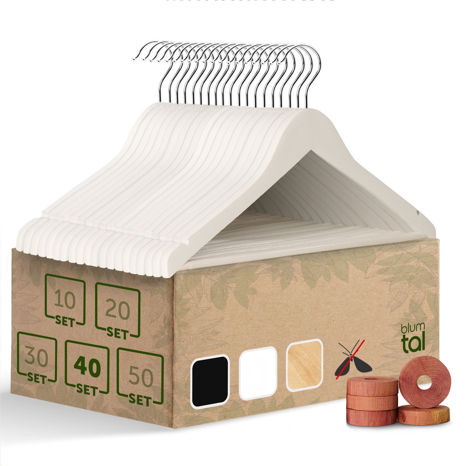 Blumtal Kleiderbügel Kleiderbügel Holz mit 360° drehbarem Metallhaken, (40-tlg), Zedernholz Mottenschutz mit Anti-Rutsch-Schicht & Einkerbungen