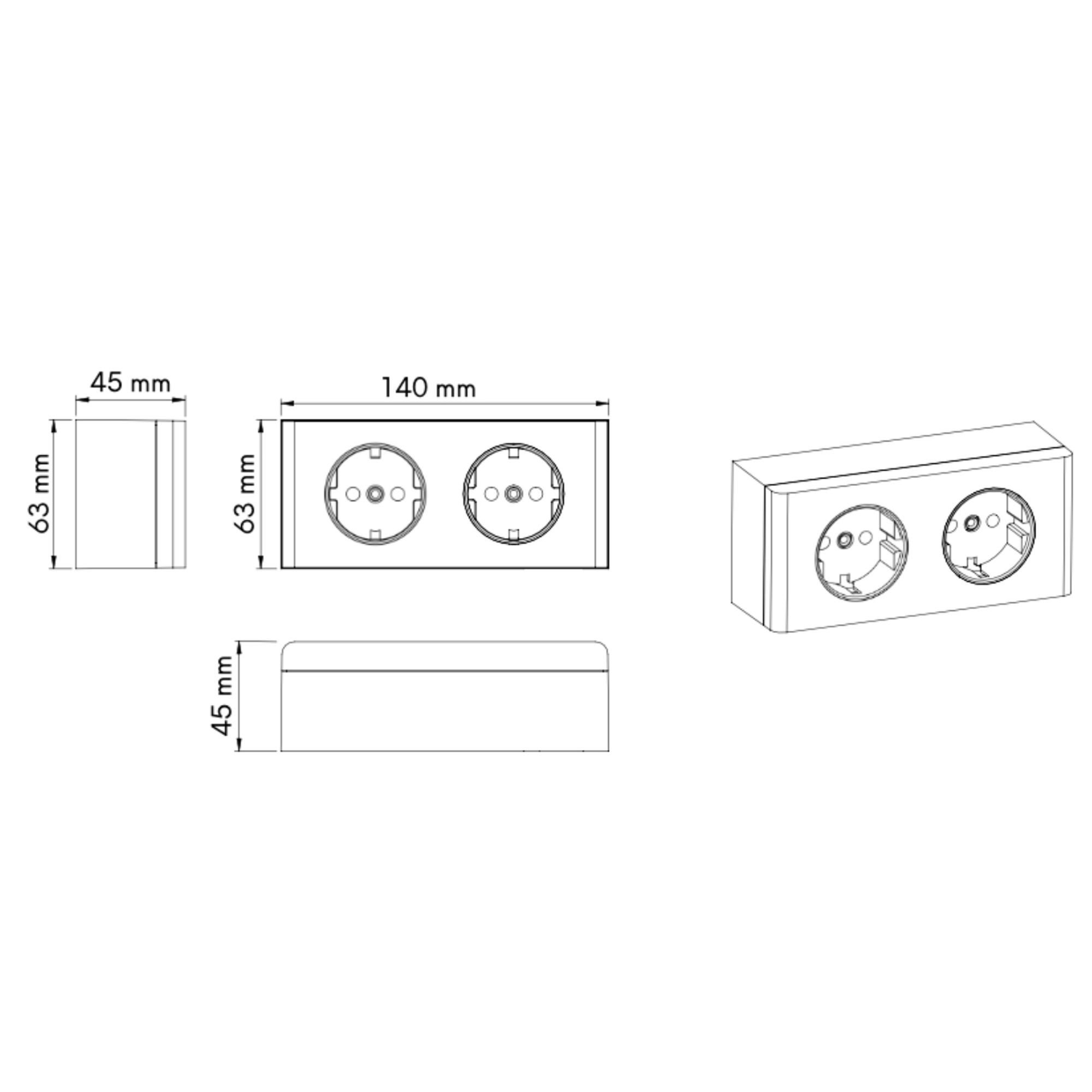 kalb Steckdose 2-fach Steckdosenleiste, 2x 230V Steckdosen, Kabel ohne Stecker