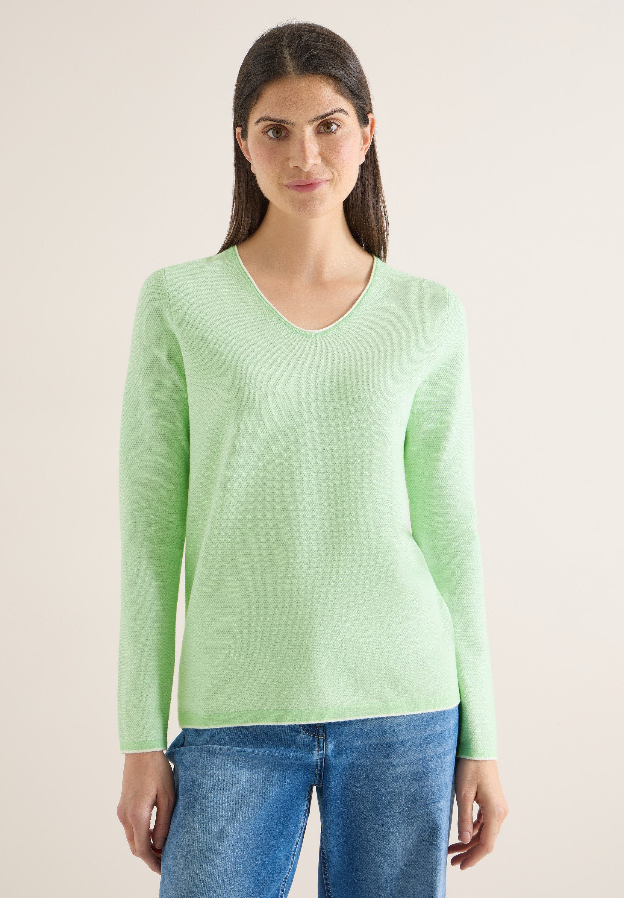 CECIL Strickpullover mit abgerundetem V-Ausschnitt