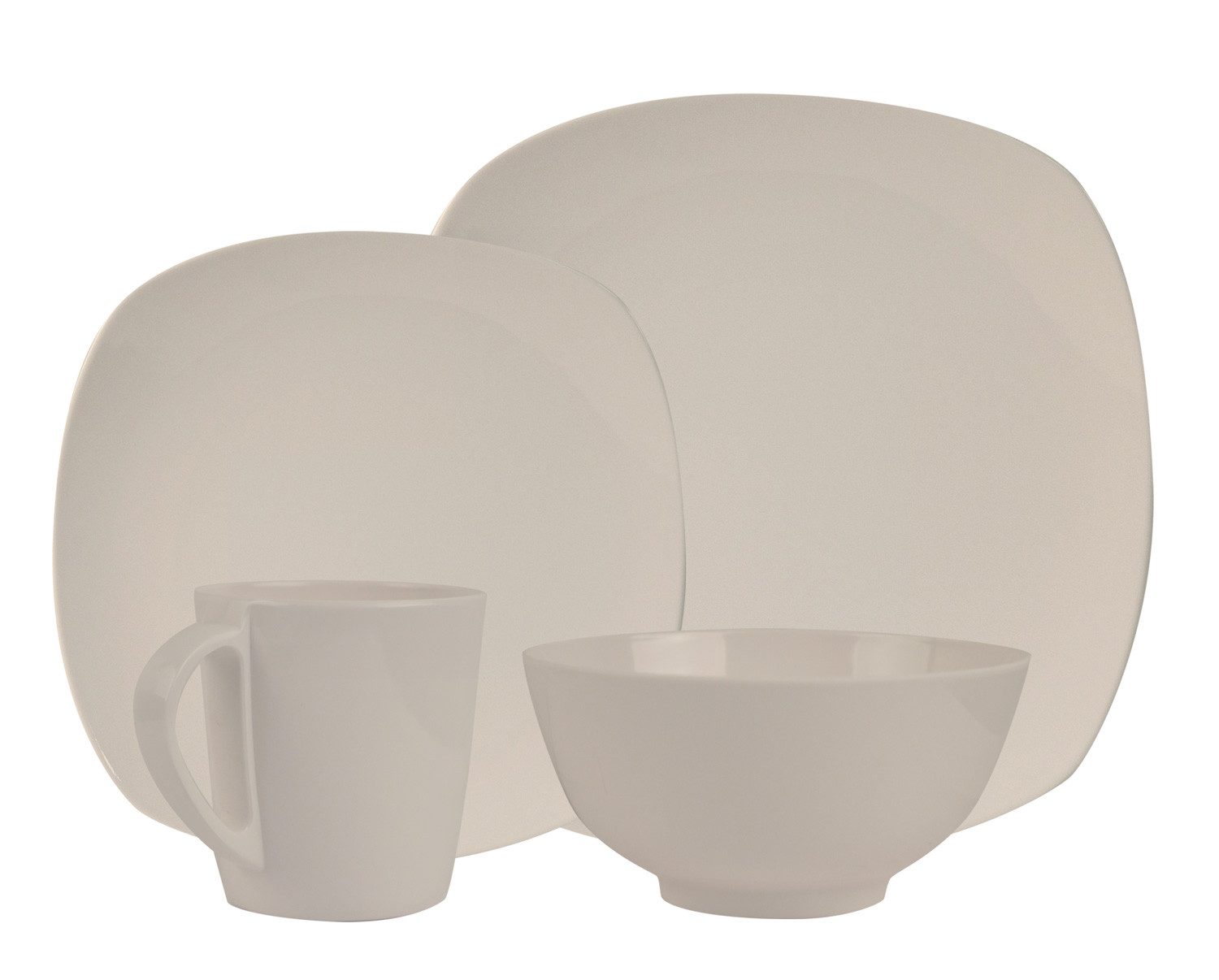 HEKERS Geschirr-Set 100% Melamin Geschirr (6-26 teilig) Plain elfenbeinweiß (eckig) (6-tlg)