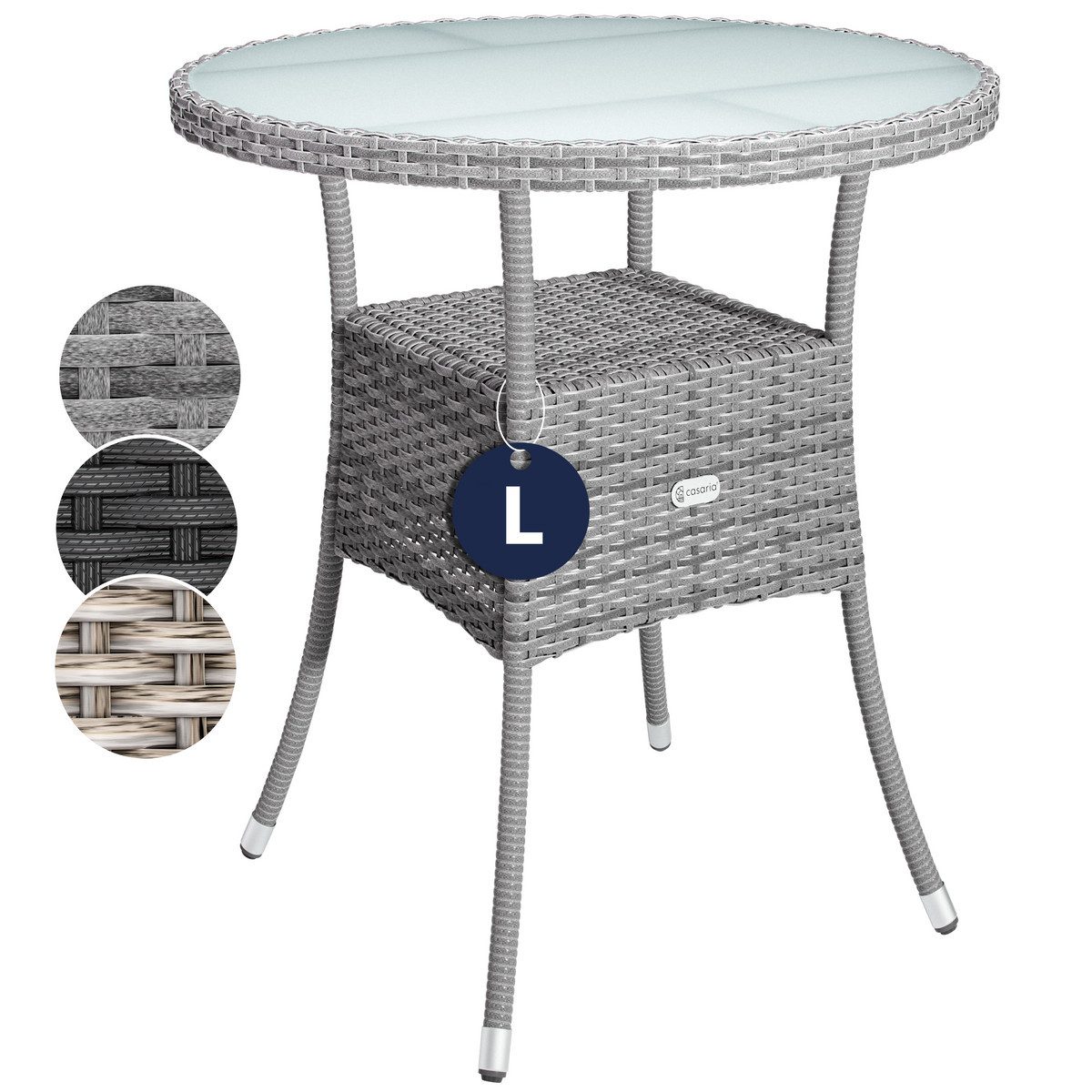 Casaria Gartentisch Ø 60 cm, Ø60cm Rund Glasplatte 80kg Belastbarkeit Wette günstig online kaufen