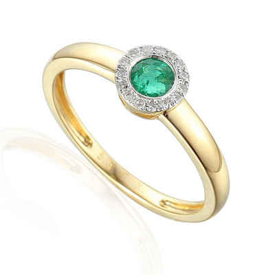 Stella-Jewellery Solitärring 585er Gelbgold Damenring mit Smaragd - Brillanten (inkl. Etui, synth. Smaragd ca. 1,34 ct. - inkl. Etui), Smaragd 0,23ct. und Brillanten 0,09ct.