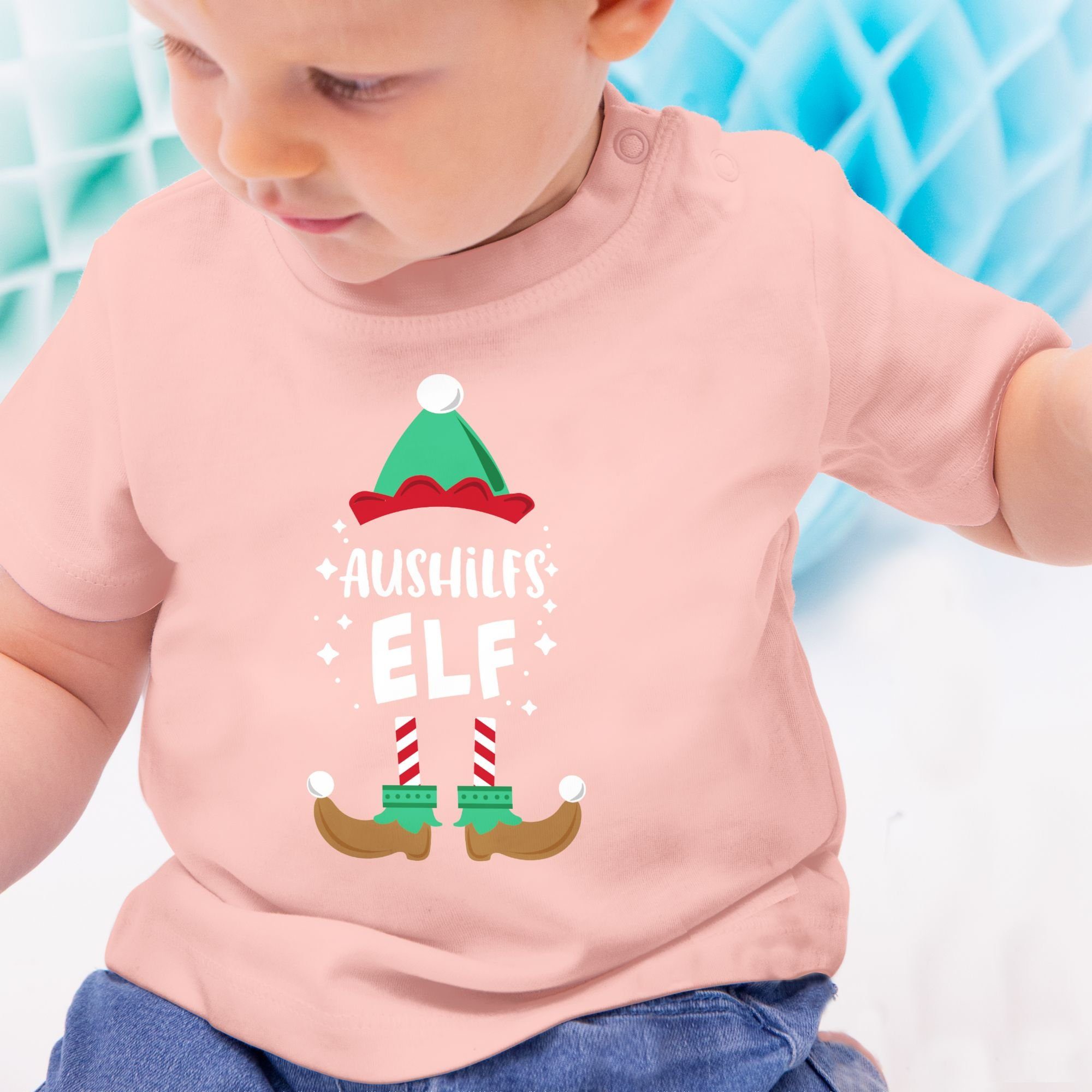 Weihnachten Shirtracer Weihnachten 2 T-Shirt Baby Aushilfs-Elf Babyrosa Kleidung