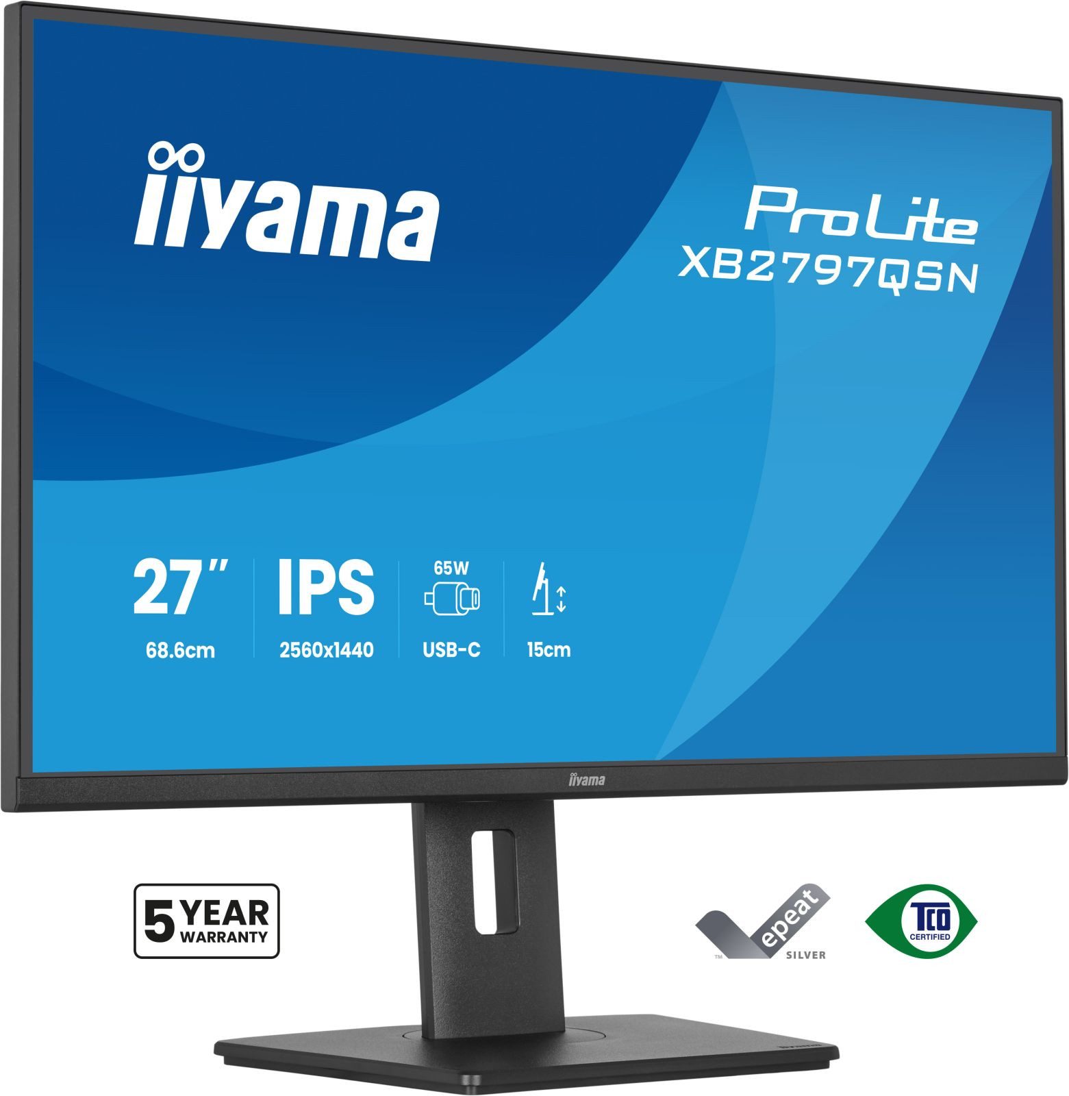 Iiyama iiyama XB2797QSN-B1 TFT-Monitor (2560 x 1440 px, Quad HD, 75 Hz, IPS, Adaptive-Sync, Lautsprecher, HDCP, Pivot, Höhenverstellbar)