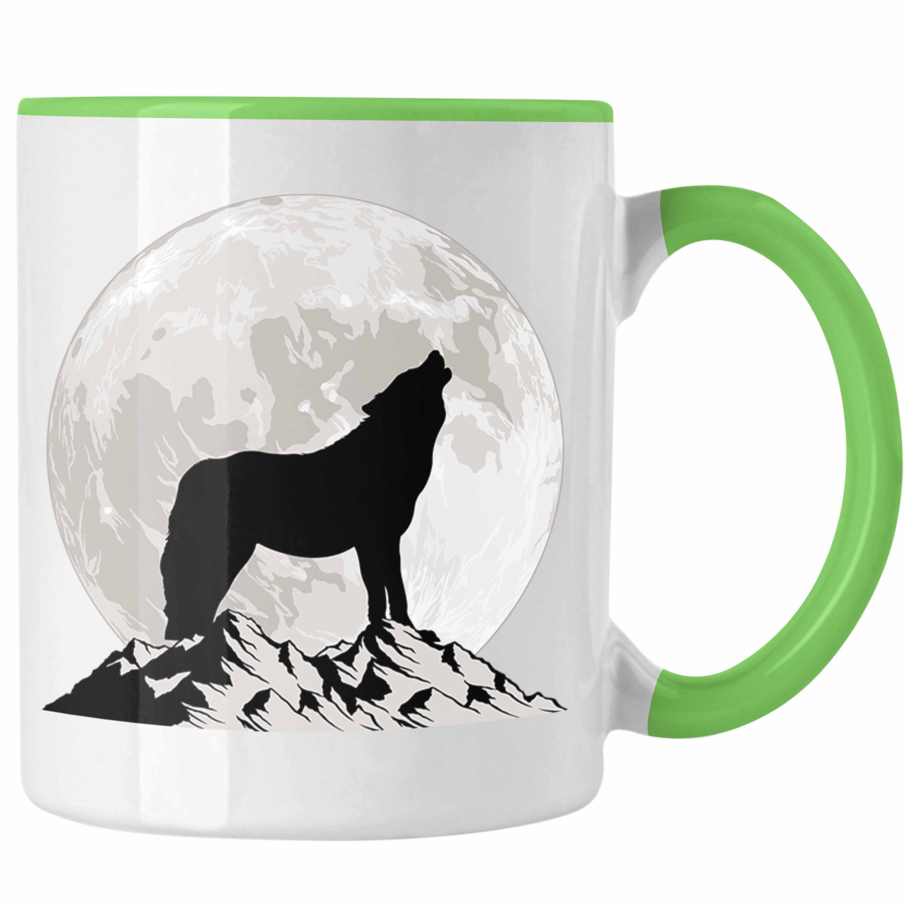 Trendation Tasse Wolf Tasse Geschenk Wolf Im Mondlicht Geschenkidee Grafik Grün