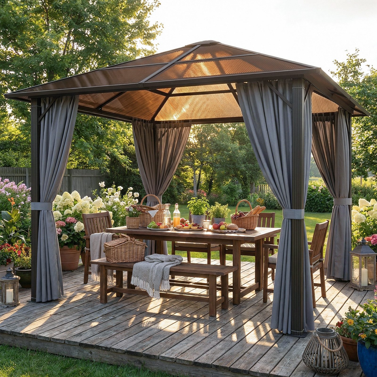 GUNJI Pavillon 3x3/3x4m Gartenpavillon mit 4 Seitenteilen&LED-Beleuchtung, (mit 4 Seitenteilen, Beine aus verdichtetem Aluminium, für Balkon, Terrasse), robuste – Bild 3 von 5