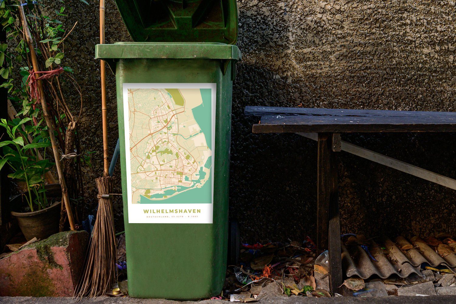 Sticker, (1 - Stadtplan Vintage - Wilhelmshaven St), Karte Container, Abfalbehälter Mülleimer-aufkleber, Wandsticker - Mülltonne, MuchoWow