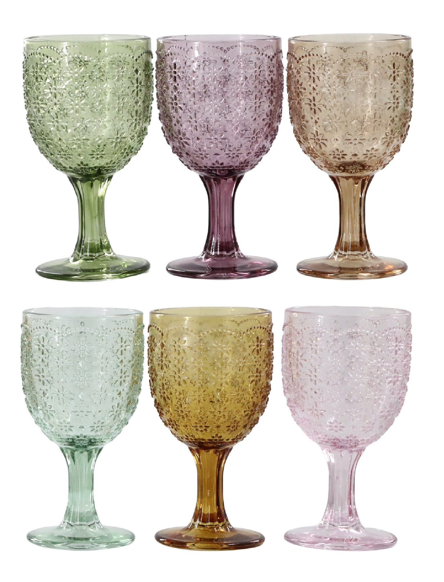 Chic Antique Gläser-Set Chic Antique - 6er Set Weingläser Weinglas 250ml Bunt mit Muster, Glas