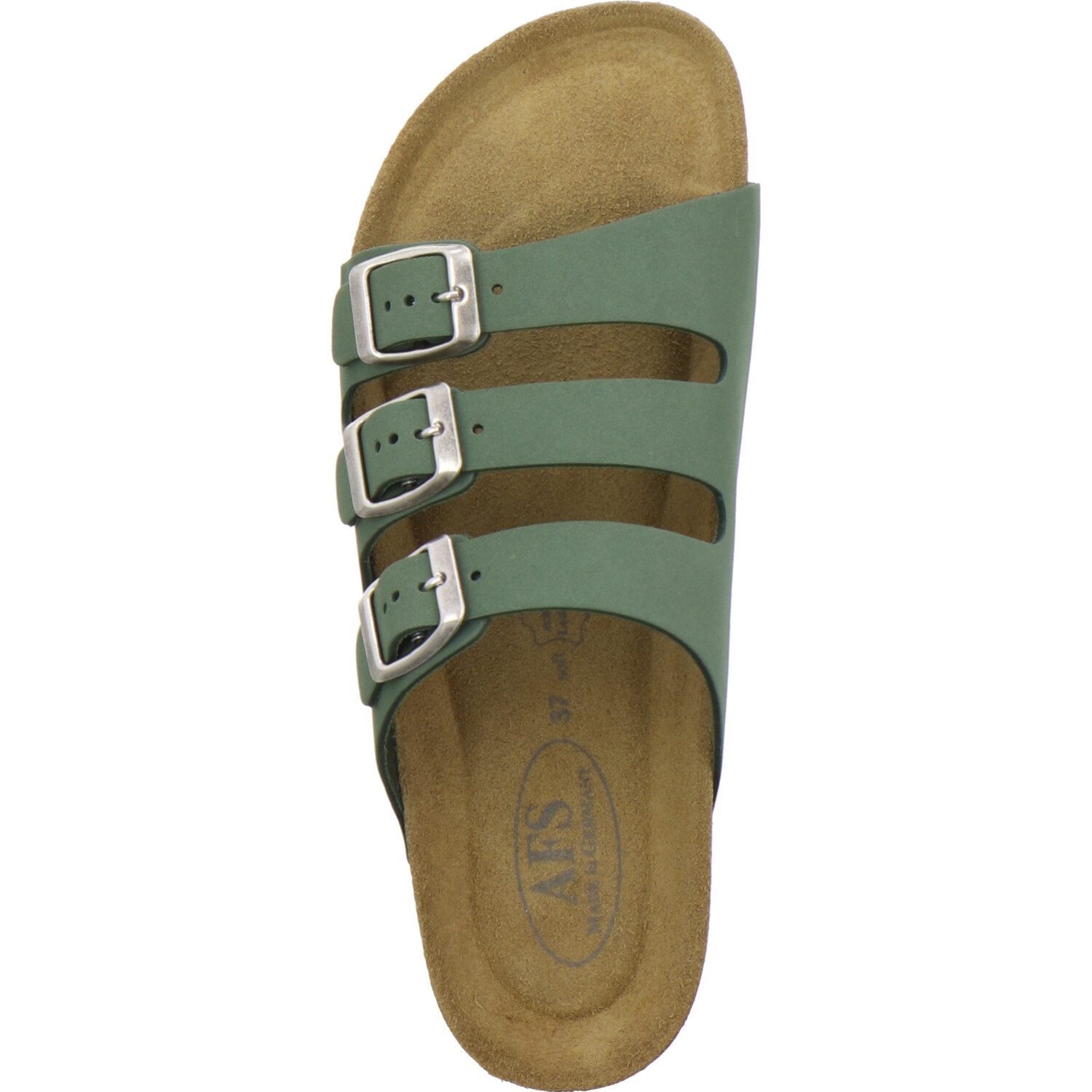 AFS-Schuhe 213369 Dreischnaller Pantolette für Damen mit Fußbett, bequeme Sandalen aus Leder