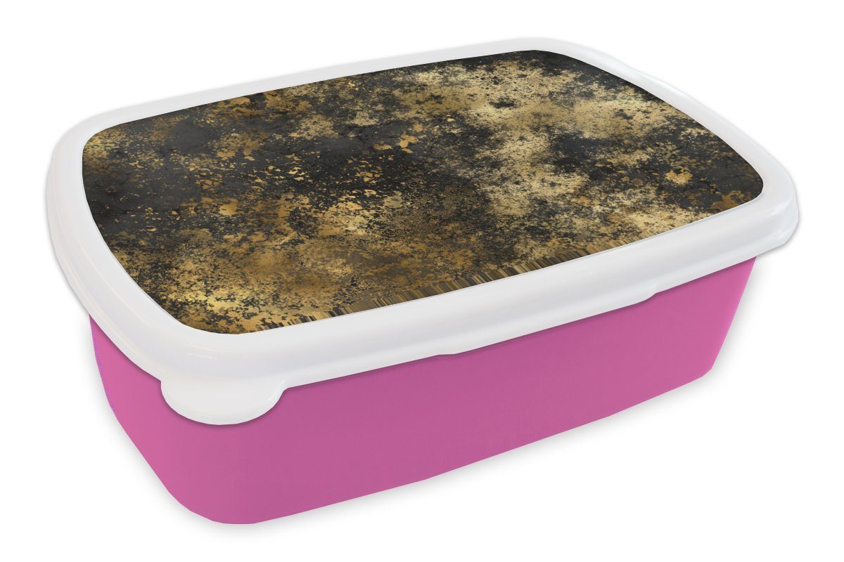 MuchoWow Lunchbox Gold - Schwarz - Luxus, Kunststoff, (2-tlg), Brotbox für Erwachsene, Brotdose Kinder, Snackbox, Mädchen, Kunststoff rosa