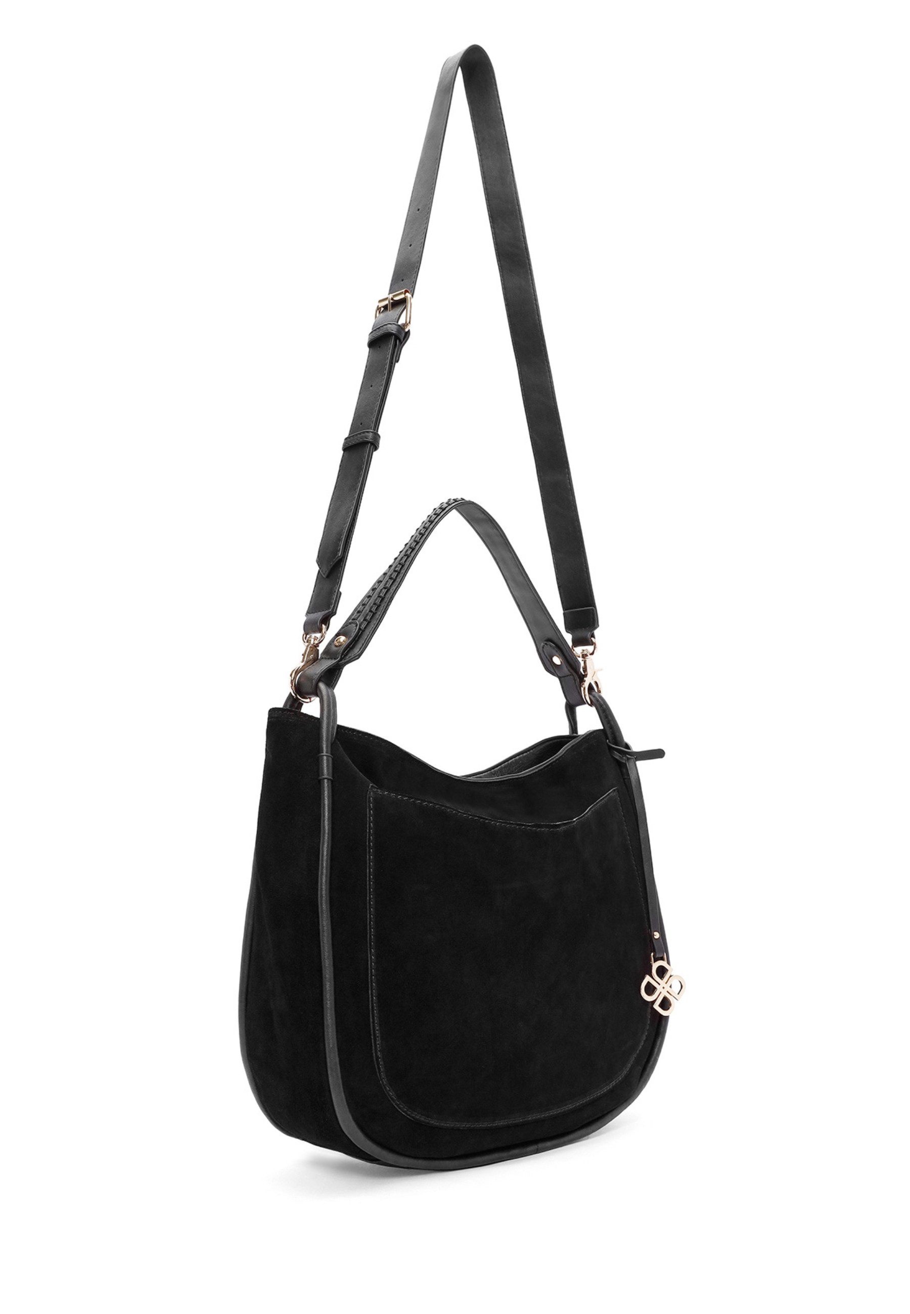 Derimod Umhängetasche Schultertasche aus Kunstvelours, Kunstleder, Schulterriemen, Groß