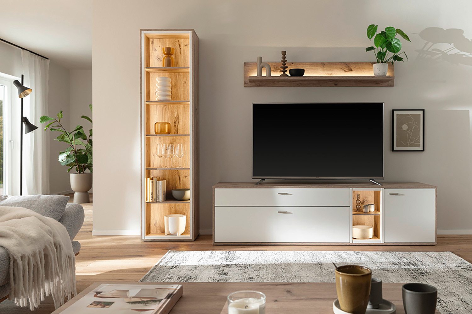 MCA furniture Wohnwand SANTERNO, (Komplett-Set, 3-St., 3-teilg), Wohnzimmer Set (3-tlg), Türen & Schubkästen gedämpft, Breite 264 cm