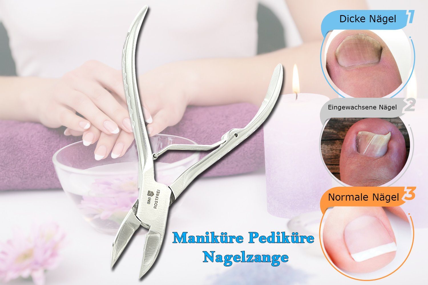 SMI Nagelzange Fußpflege Nagelzange fußnagelzange Nagelhautschieber Eckenzange, Hand- und Fußpflegeset, 4-tlg., mit Eckenzange Fußpflege set