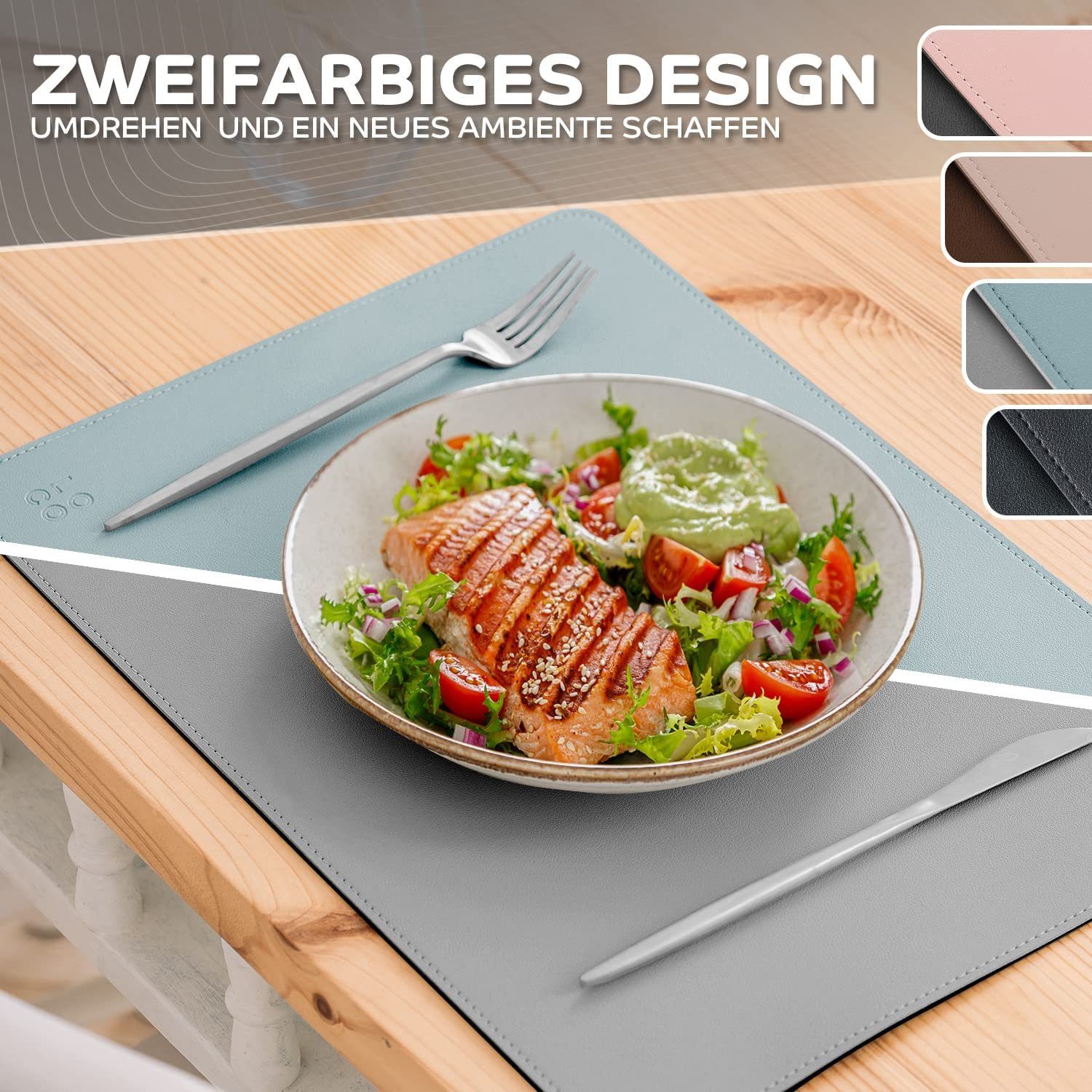 Loco Bird Platzset aus Kunstleder, 4er Set Zweifarbig, 43x30cm Lederoptik -, abwischbare Platzdeckchen Kunstleder – Bild 3 von 5
