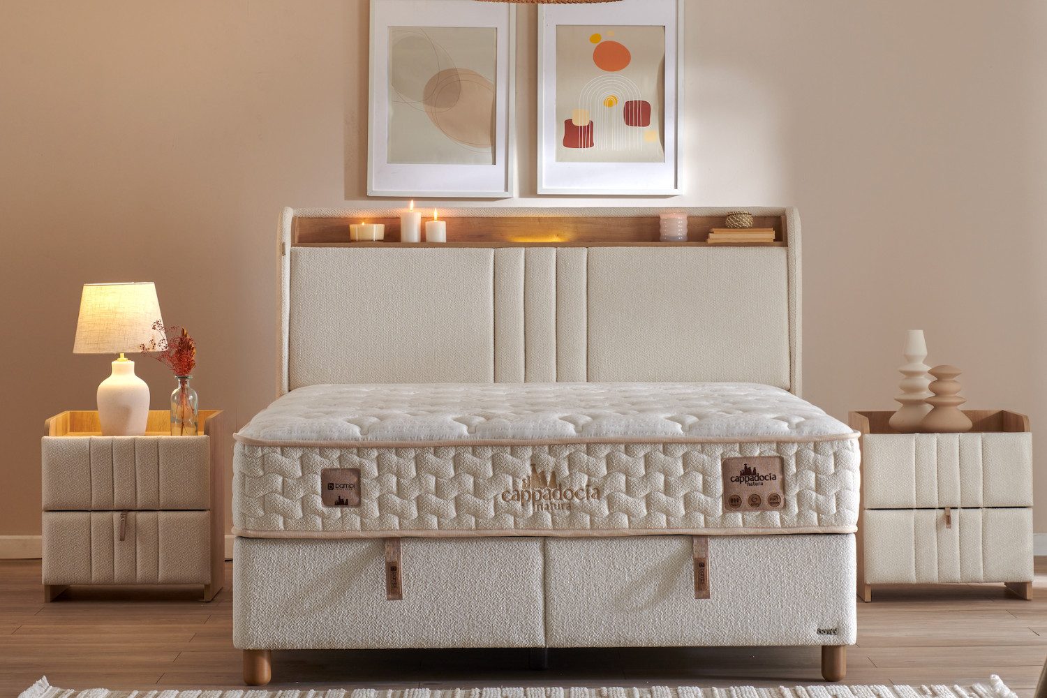 BAMBI YATAK Boxspringbett mit Matratze & Stauraum, Bambi Cappadocia, Bett mit Bettkasten H3 (LED Beleuchtung mit USB & Type-C), Bett mit 7-Zonen Taschenfederkernmatratze