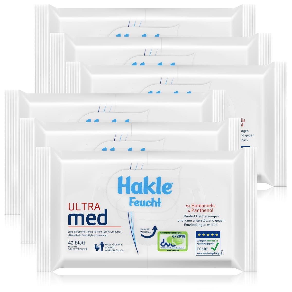 HAKLE feuchtes Toilettenpapier Hakle Feucht Ultra med 42 Blatt - Mit Hamamelis & Panthenol (6er Pack)