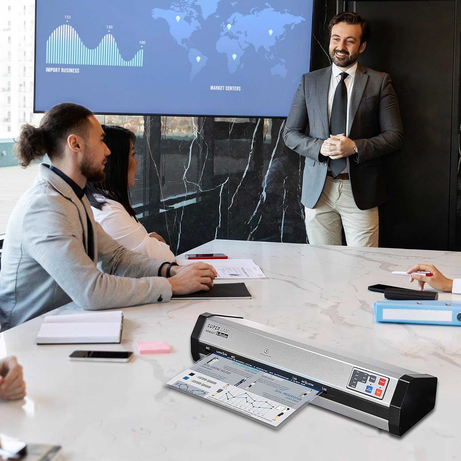 LMG Germany Laminiergerät Laminiergerät A3 - Laminiermaschine 6 Rollen, Arbeitsbreite von 350 mm, 6 Rollen, 2057 mm/min, 2 Min. Aufwärmen, 250 Mic, Aluminiumgehäuse