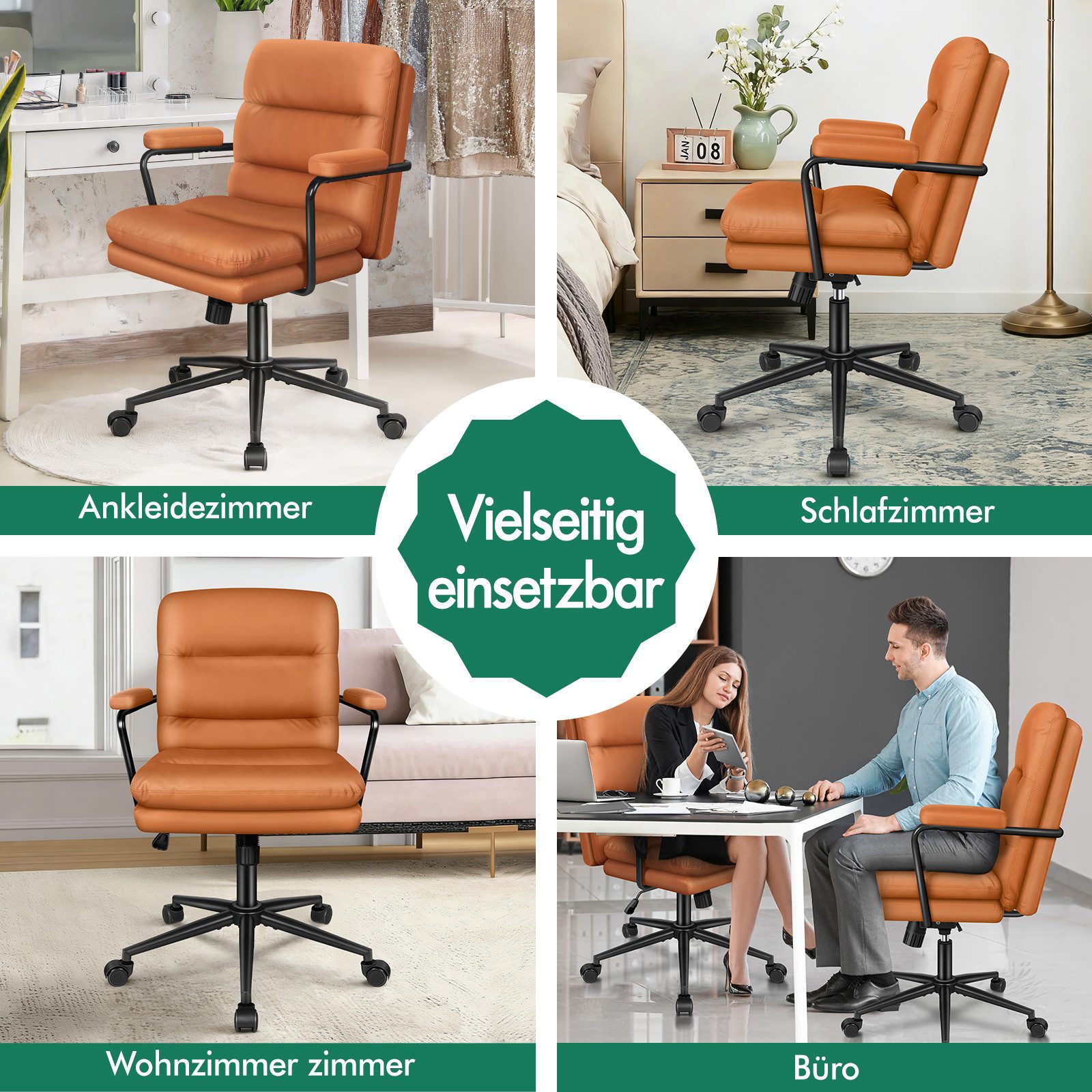 ALFORDSON Bürostuhl ergonomisch mit Lendenstütze, Chenille-Gewebe, Computerstuhl (1 St), Roll-Schwenk-Exekutiv-Armlehnenstuhl, Bequemer Schminkstuhl – Bild 4 von 5