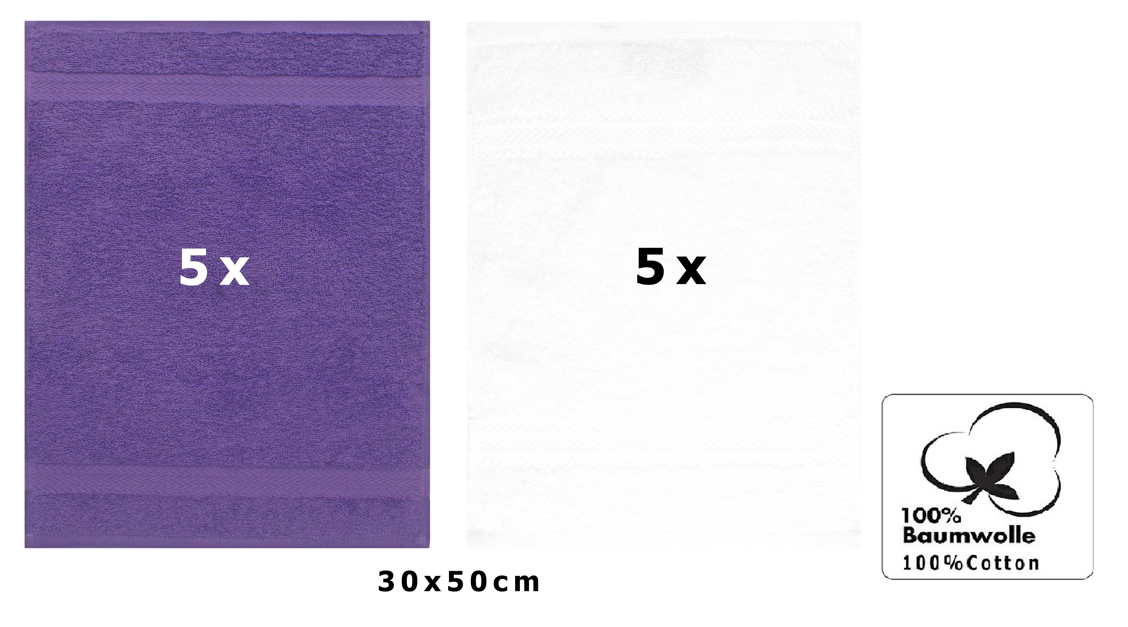 Betz Gästehandtücher 10 Stück Gästetücher Premium Gästetuch-Set 30x50 cm lila und weiß, 100% Baumwolle (Set)