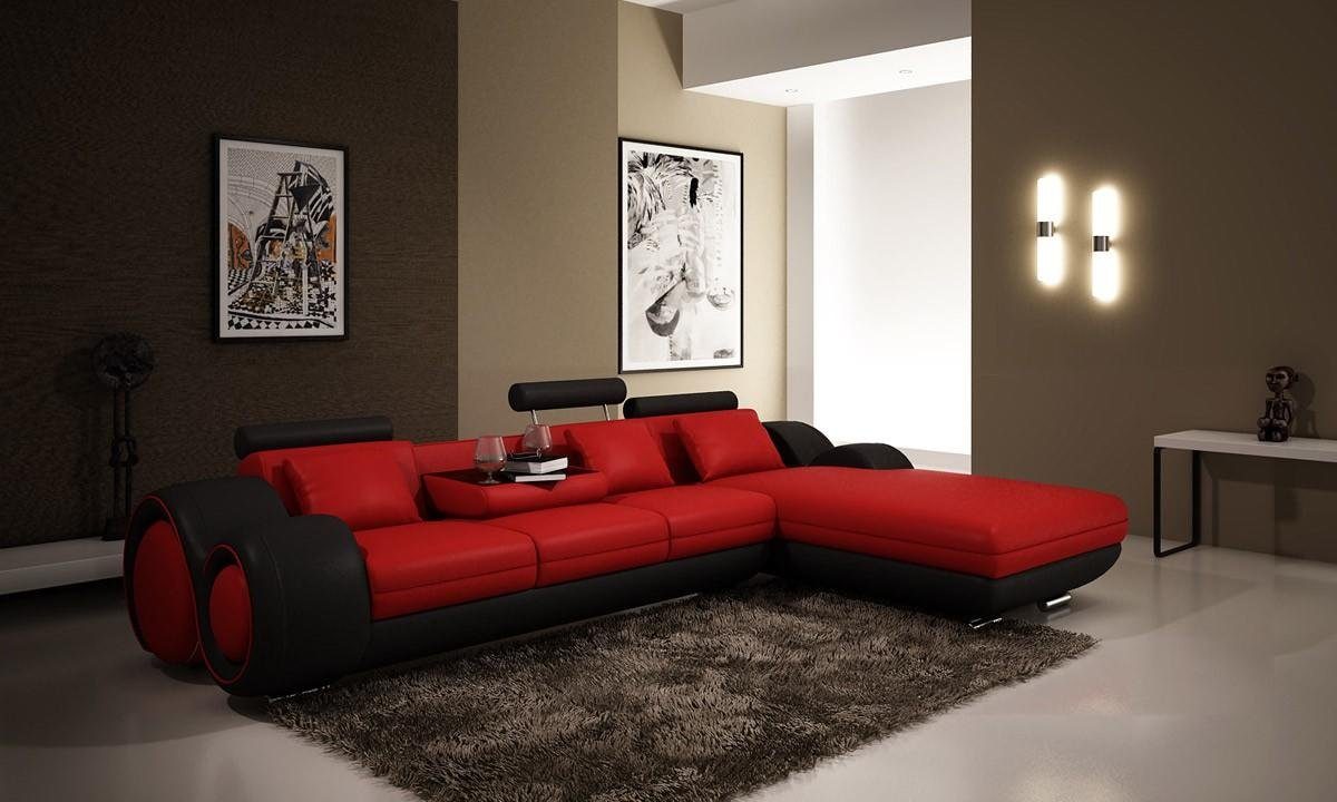 JVmoebel Ecksofa Ecksofa Sofa Couch Sofas Eck Rot Leder Garnitur, Wohnlandschaft Polster Europe in Made