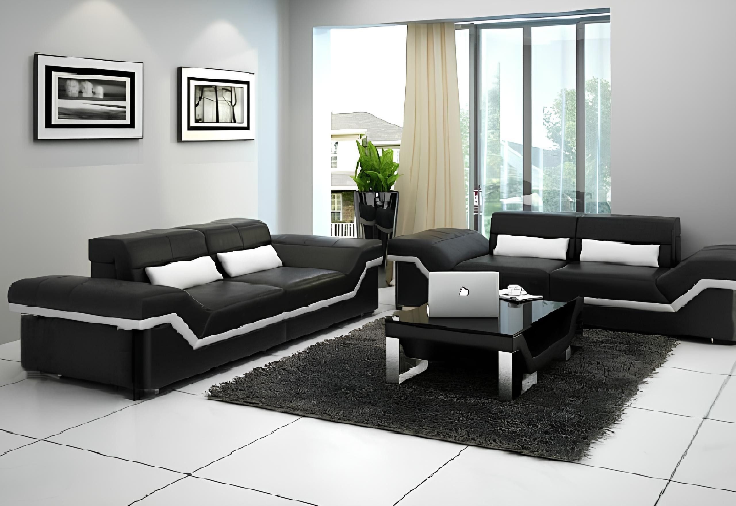 Xlmoebel Polstergarnitur Großes Ledersofa mit 3 Rückenkissen und modernem Design, (2-tlg., ORIGINAL LEDERSOFA ECKSOFA NEW YORK 3+3 SITZER), Hergestellt in Europa
