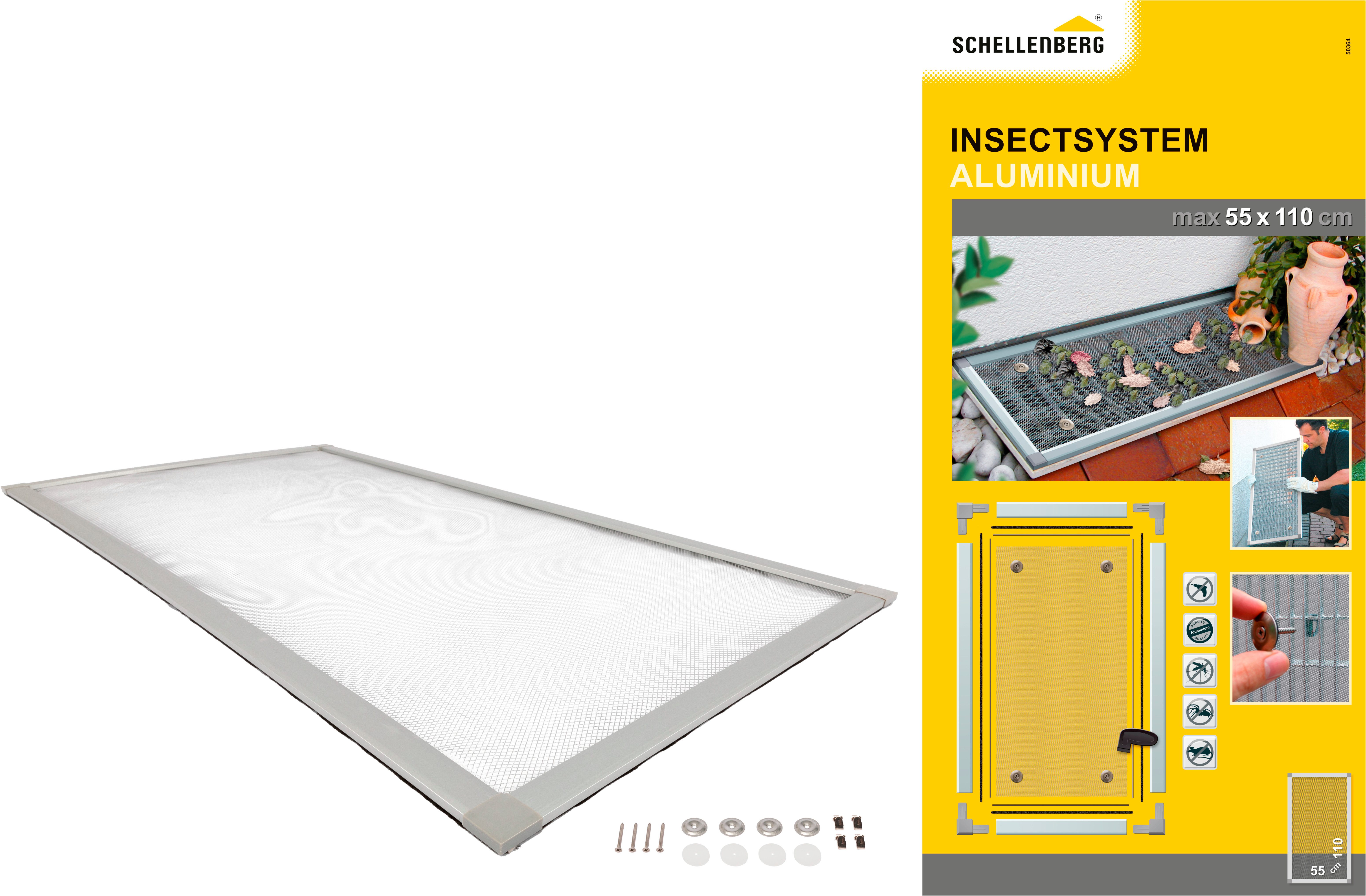 SCHELLENBERG Lichtschachtabdeckung aus Aluminiumgewebe inkl. Alu-Rahmen kürzbar, (Set, 1-St), sauberer Lichtschacht zur Kellerschachtabdeckung, 55 x 125 cm