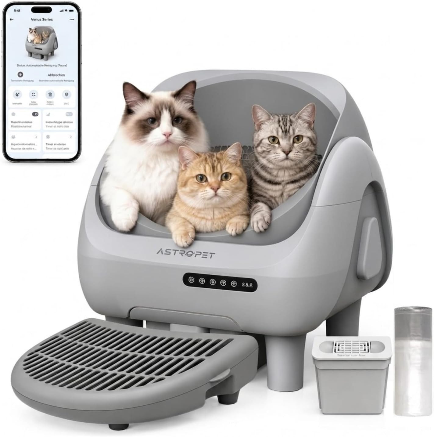 AstroPet Katzentoilette XXXL offenes selbstreinigendes Katzenklo – für mehrere Katzen