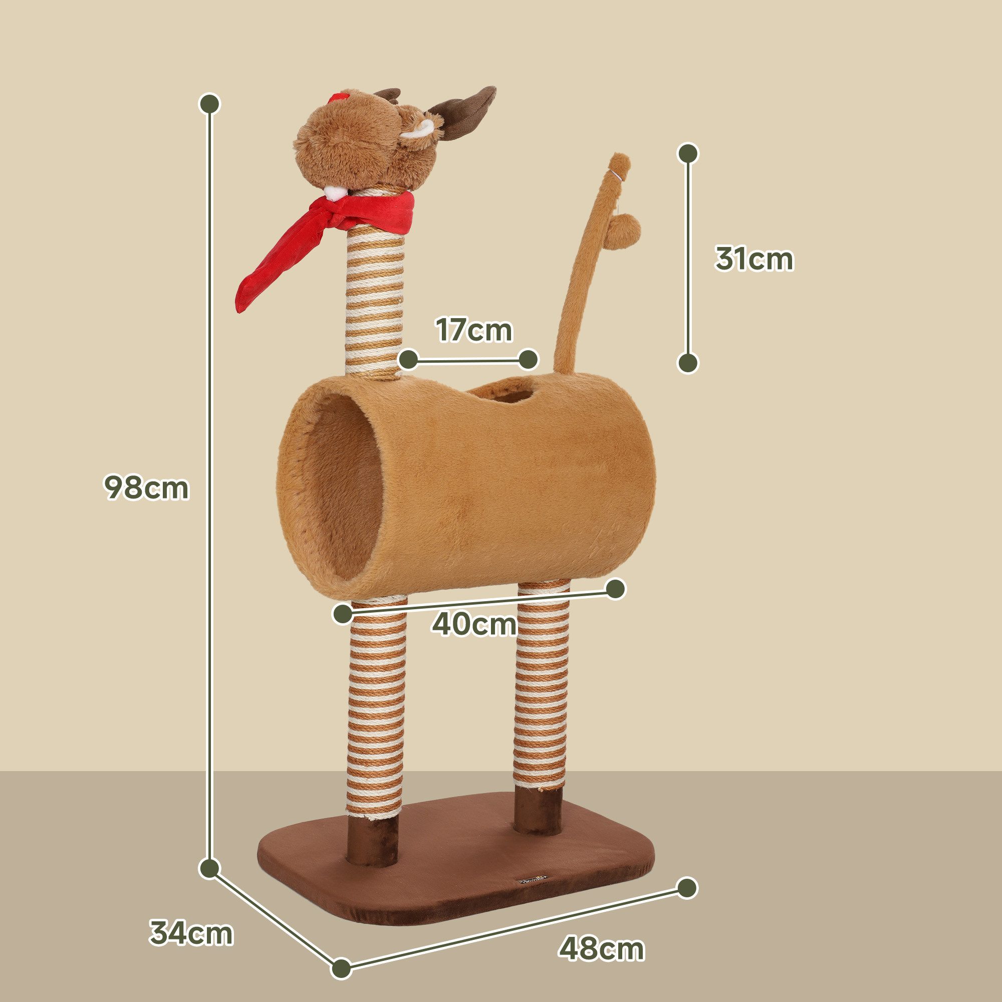 PawHut Kratzbaum mit Höhle, Spielball, Jutestämme, 98 cm hoch, für mittelgroße Katzen, Braun